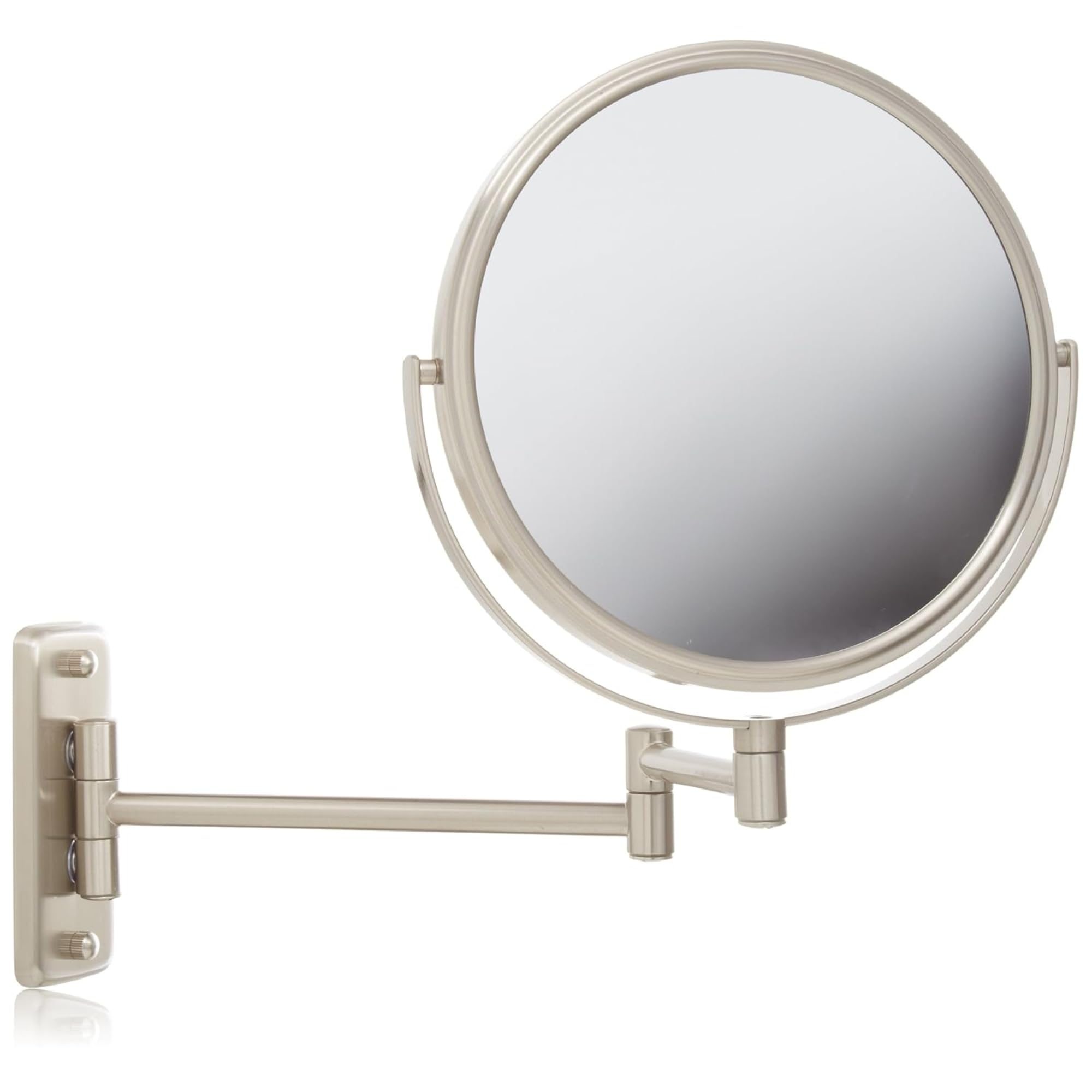 Jerdon 8-Inch Two-Sided Swivel Wall Mount Mirror - Makeup Mirror With 8X Magnification & 13.5 Inch Wall Extension - Nickel Finis