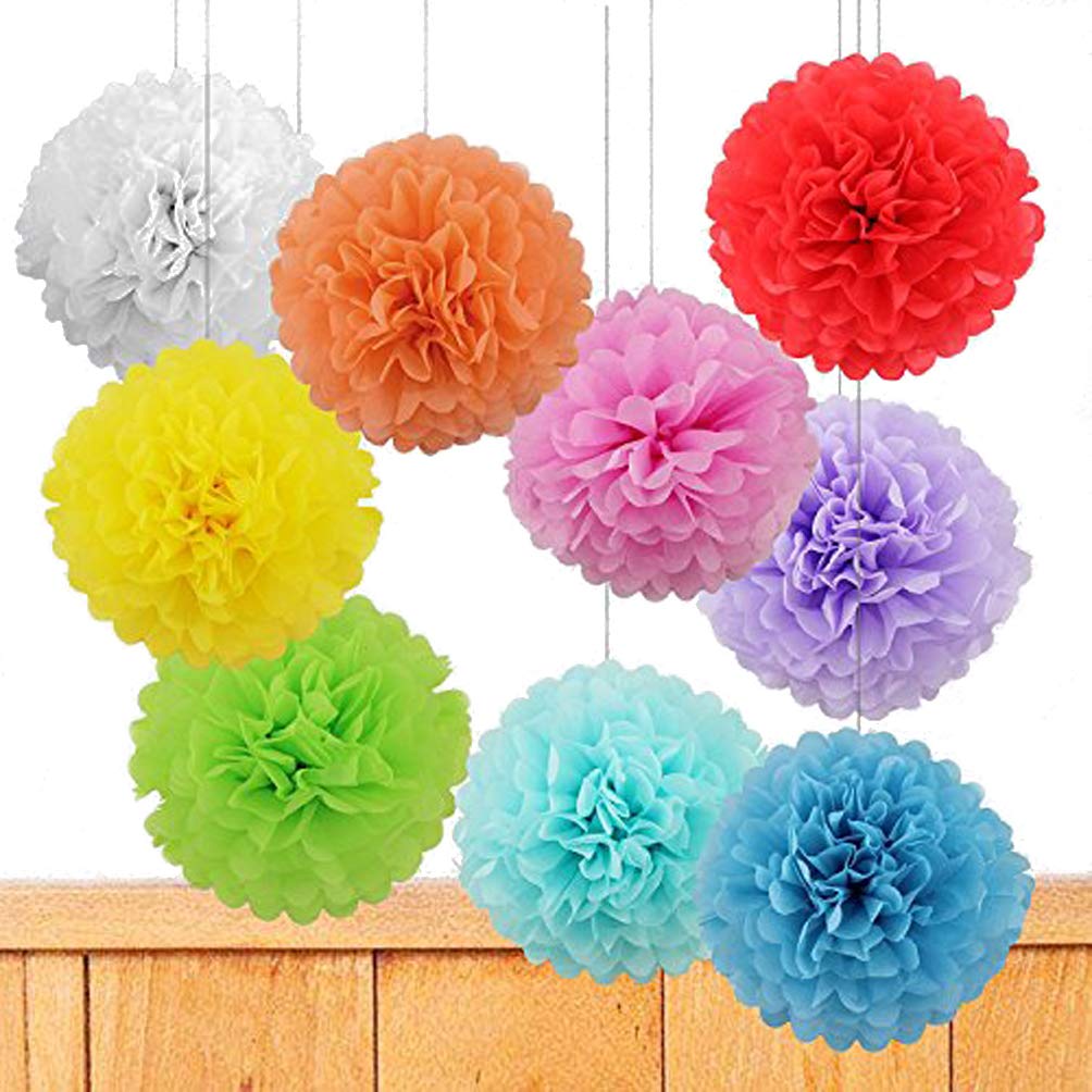 Life Glow 12Pcs Pom Poms Of 10'' 12'' 14'' Multi-Colors Tissue Paper Craft Pom Poms Kit Tissue Paper Flowers Wedding Decorations