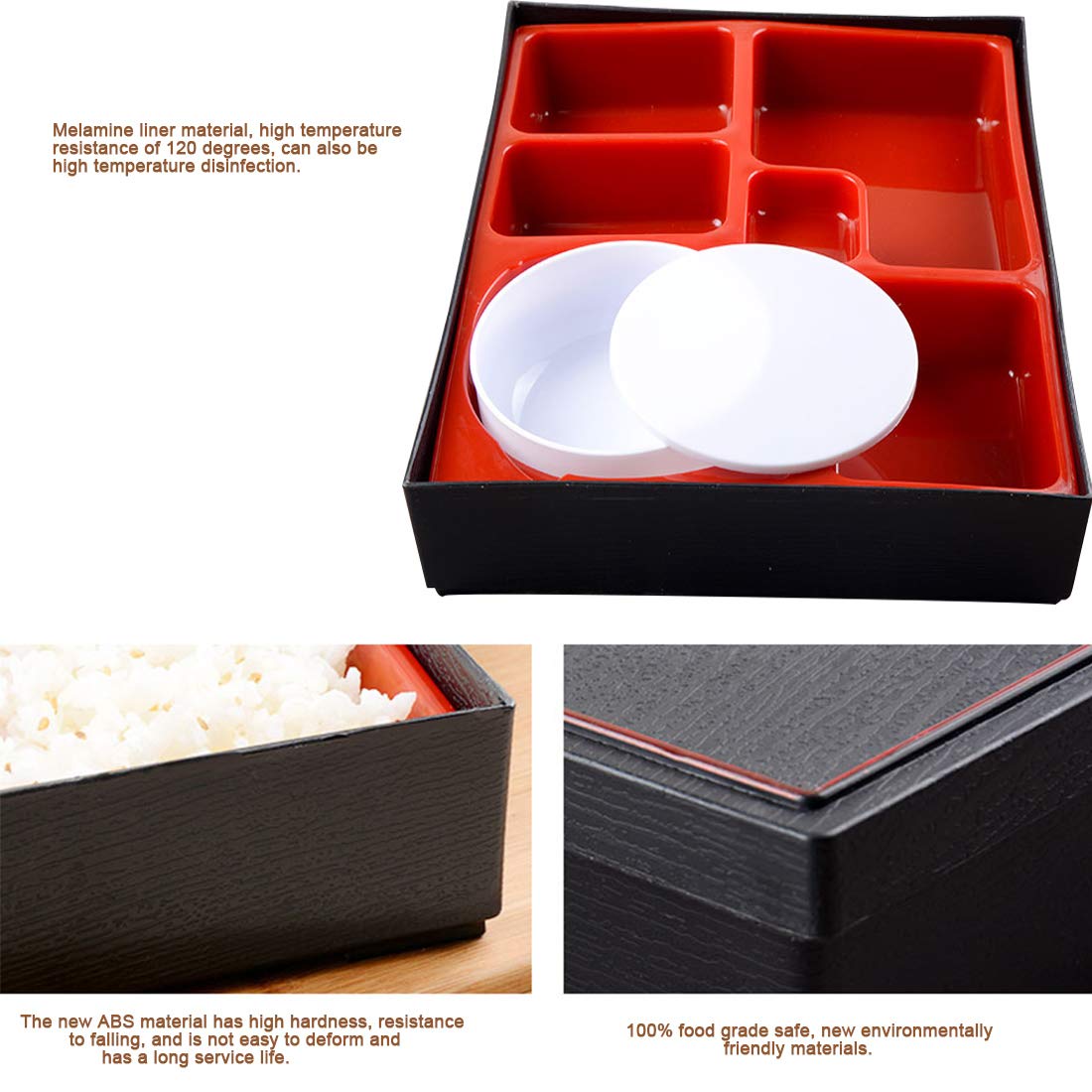 Japanese Bento Box, 5 Compartment Traditional Sushi Bento Box Lunch Box Plastic Snack Serving Tray With Lid Serving Dish Food Co