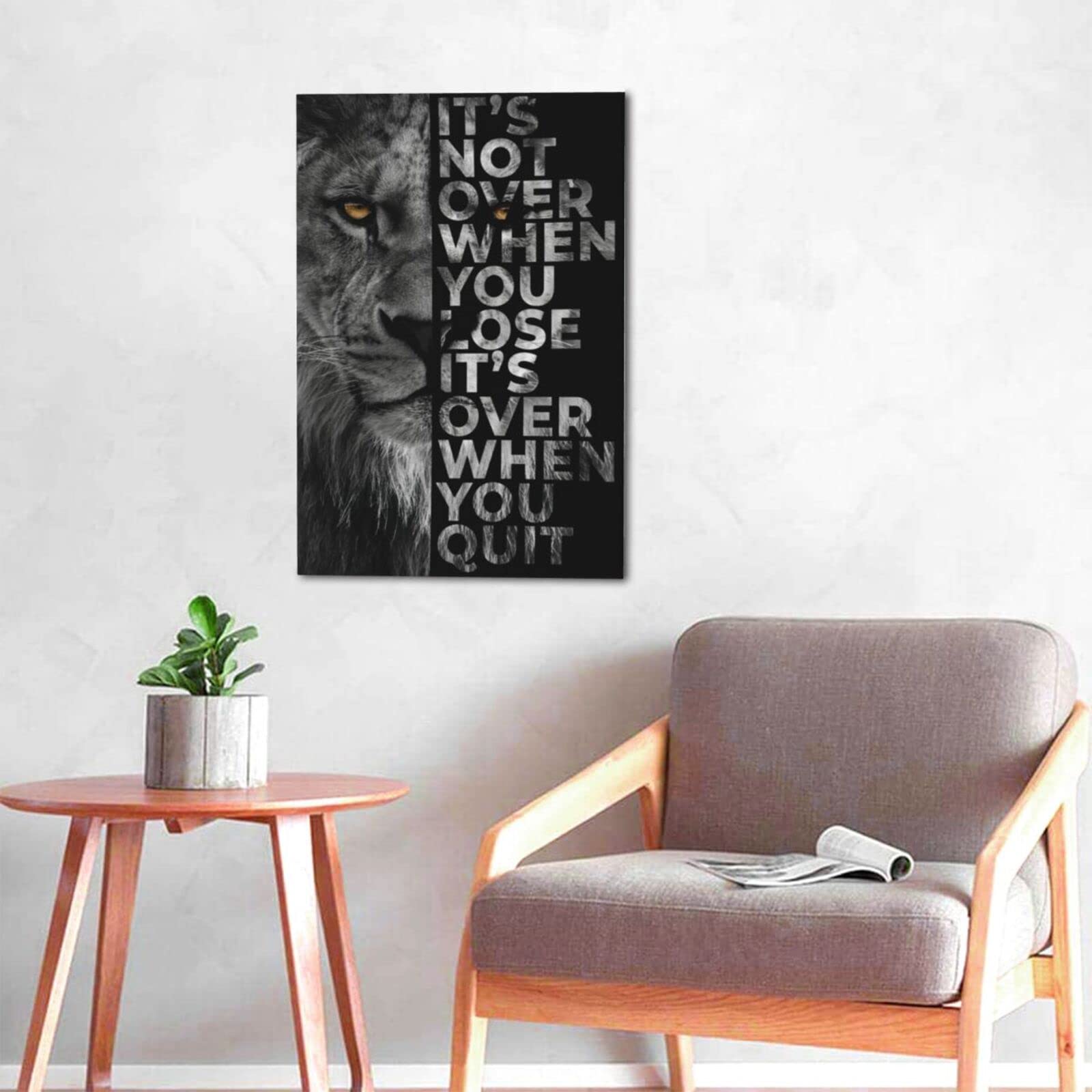 Black And White Lion Head Portrait Wall Art Inspirational Canvas Wall Art Posters Positive Quote Its Not Over When You Lose Its
