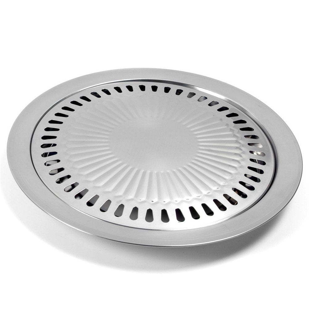 Bbq Plate,Korean Style Stovetop,Smokeless Indoor Stainless Steel Non-Stick Roasting Round Barbecue Grill Pan For Indoor Outdoor