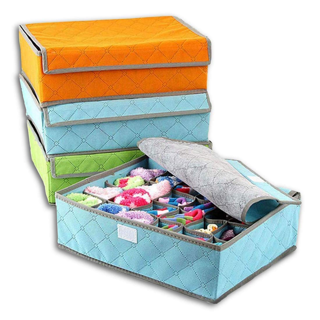 Diya Enterprise 24 Grid Drawer Divider Kit With Lid Cloth For Socks Underwear Ties (35 X 25 X10 Cm, Multicolor)