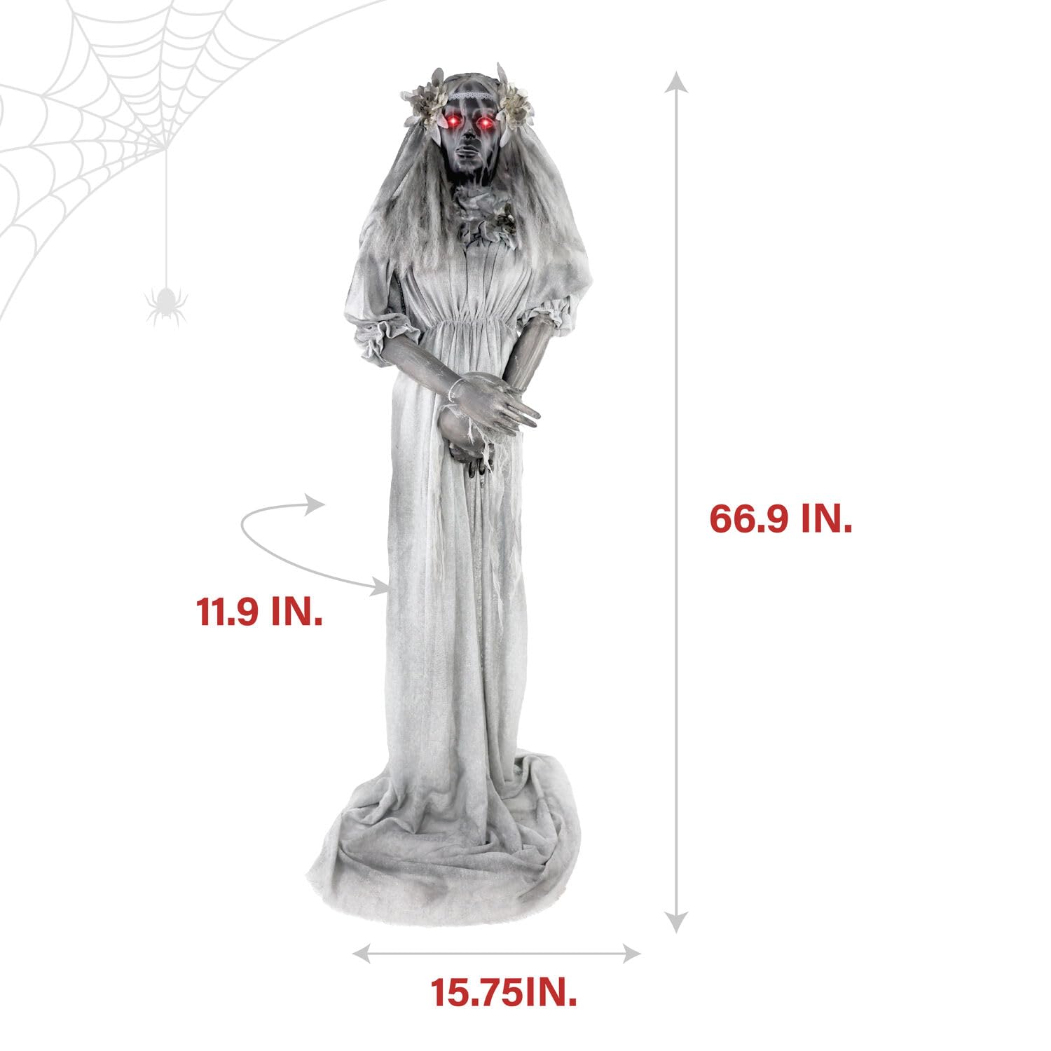 Haunted Hill Farm Lifesize 5.5-Ft Animatronic Scary Haunted Lady Statue with Touch Activated Lights and Sound, Battery-Operated