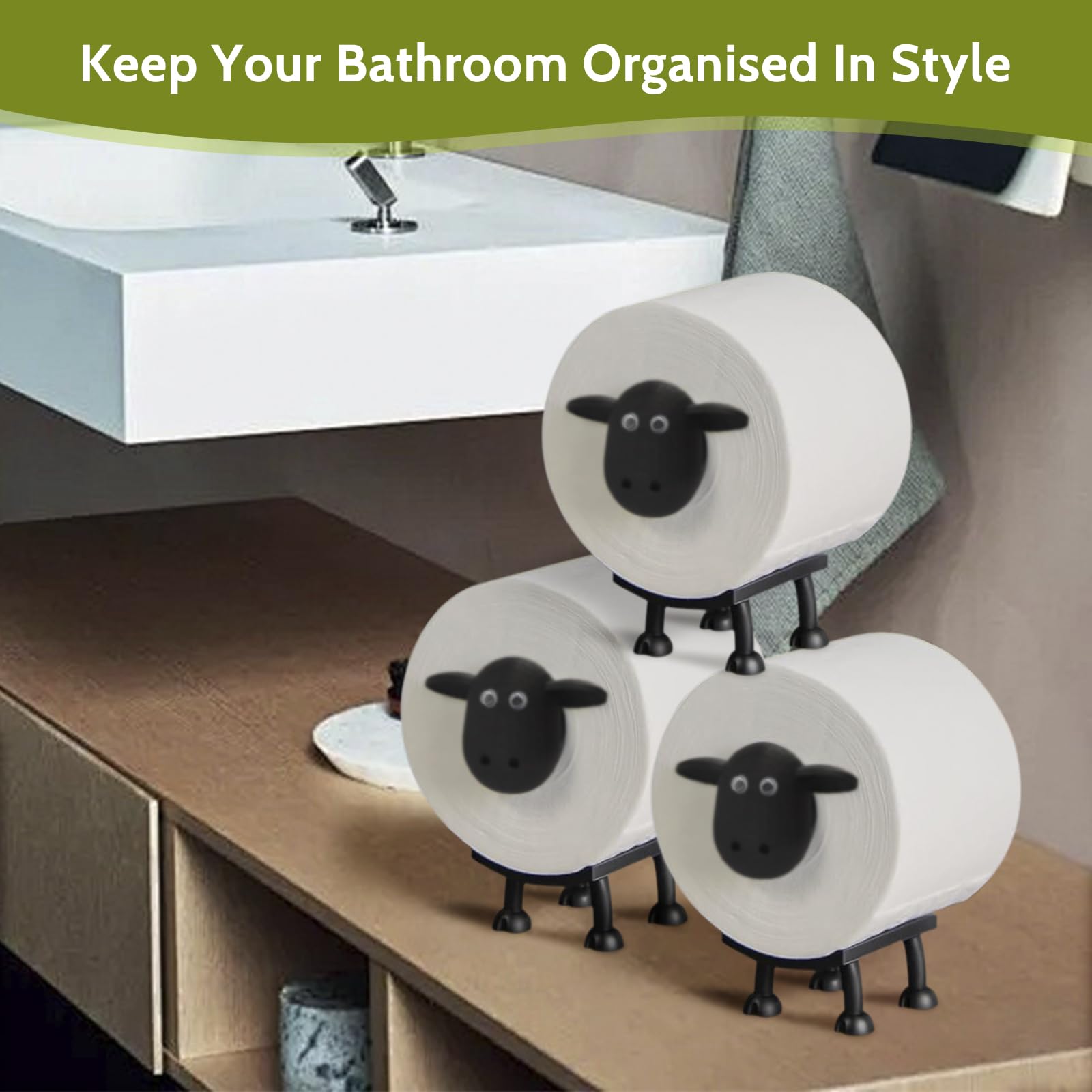 Sheep Toilet Roll Holder: Tissue Paper Roll Storage Stand - 3D Printed Black Sheep Loo Roll Holder - Toilet Paper Holder Bathroo