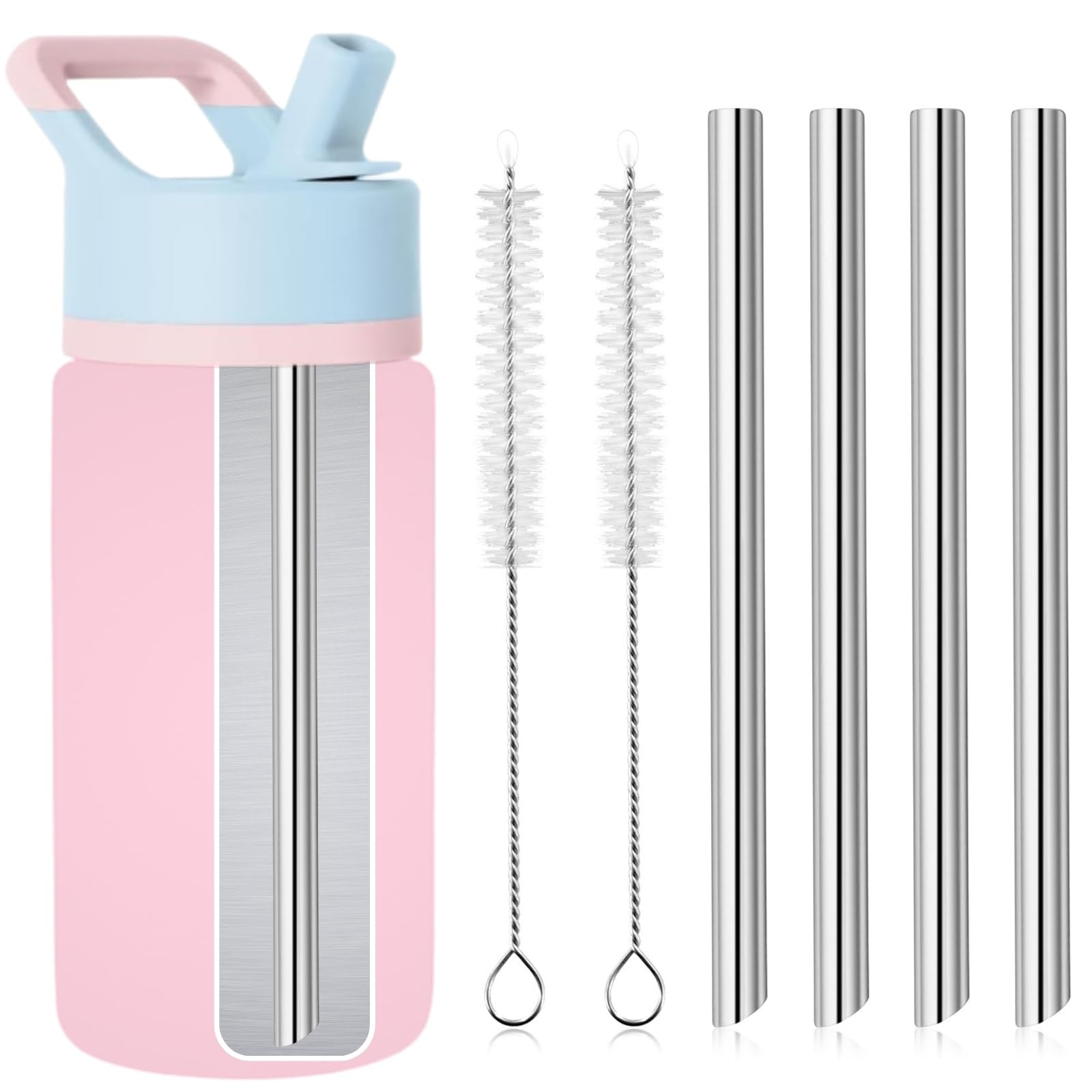 4Pcs Replacement Metal Straws for Simple Modern Kids Water Bottle 14oz BPAFree Reusable 304 Stainless Steel Replacement Straws 