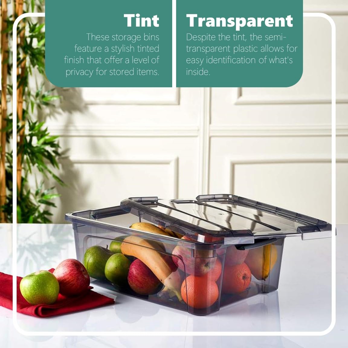 Tribello 12.5 Quart Storage Bins With Lids, Plastic Storage Containers With Latching Lids For Organizing - Tinted - (15.5 X 12