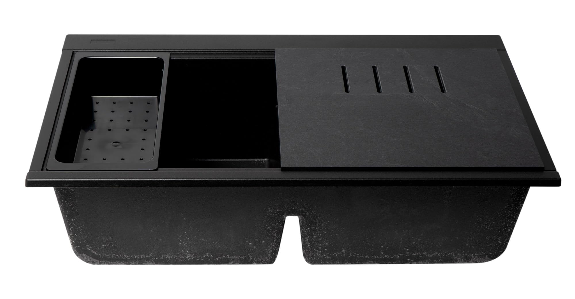 Alfi Brand Ab3418Dbum-Bla Black 33'' Granite Composite Workstation Step Rim Double Bowl Undermount Sink With Accessories