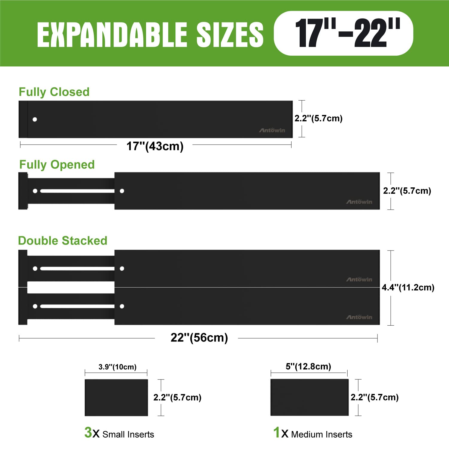 ANTOWIN 10pack Bamboo Drawer Dividers, Expandable Drawer Separators Splitter, 17-22 inches Adjustable Spring-loaded Organizer fo