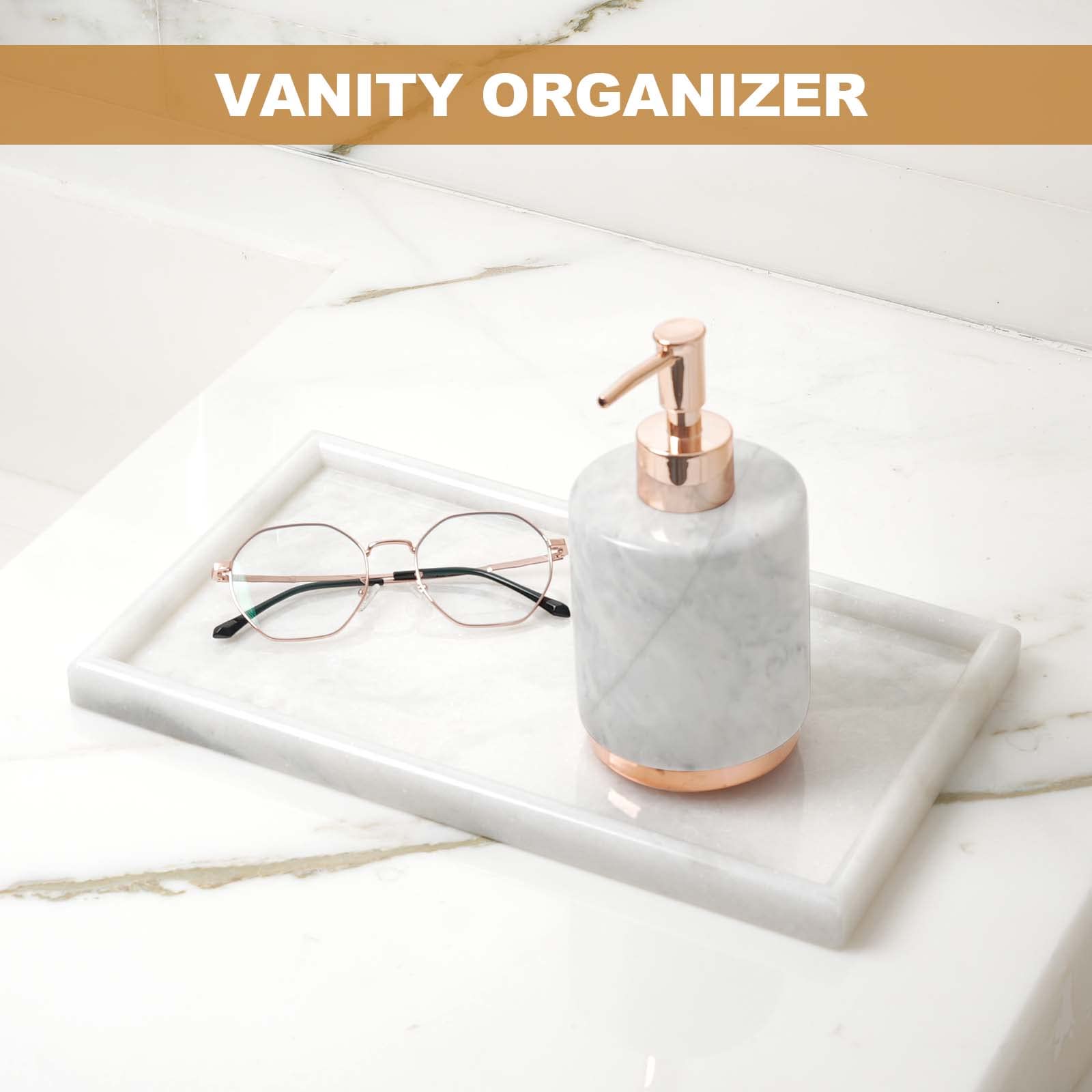 Koville African Natural Marble Tray, 12''X7'' Coffee Table Vanity Tray/Decorative Tray For Jewerly, Watch, Perfume Candle Tray F