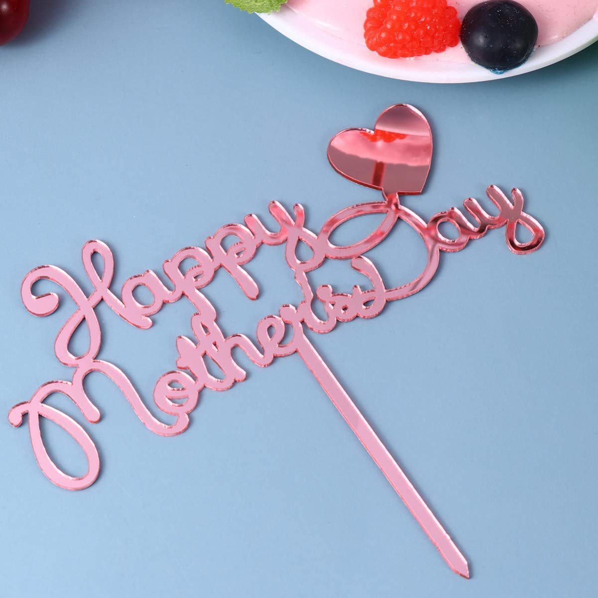 10Pcs Happy Mothers Day Cake Toppers Acrylic Cake Picks For Mothers Day Birthday Cake Decoration - Rose Gold