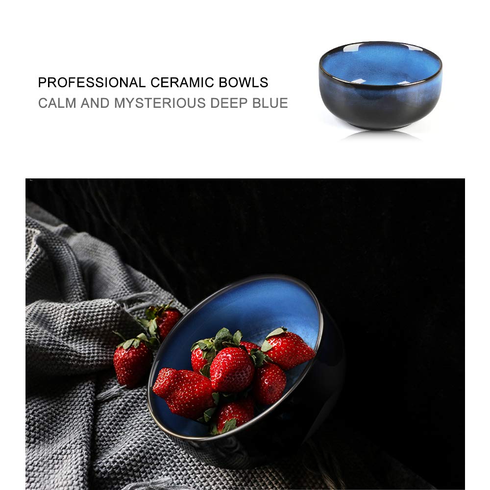 Meky 20 Ounce Porcelain Cereal Bowls Set,Soup Salad Dessert Pasta Fruit Bowls,Set Of 6,Blue 2