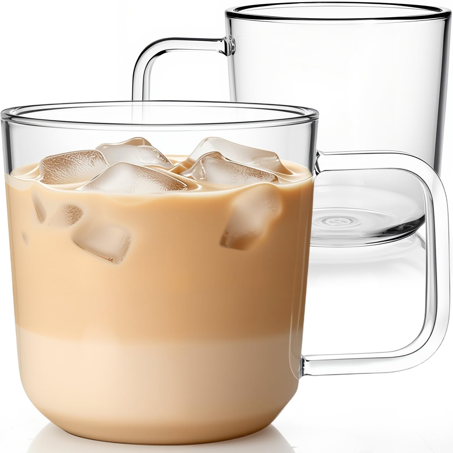 Aquach 20oz Large Glass Coffee Mugs with Handle, Set of 2
