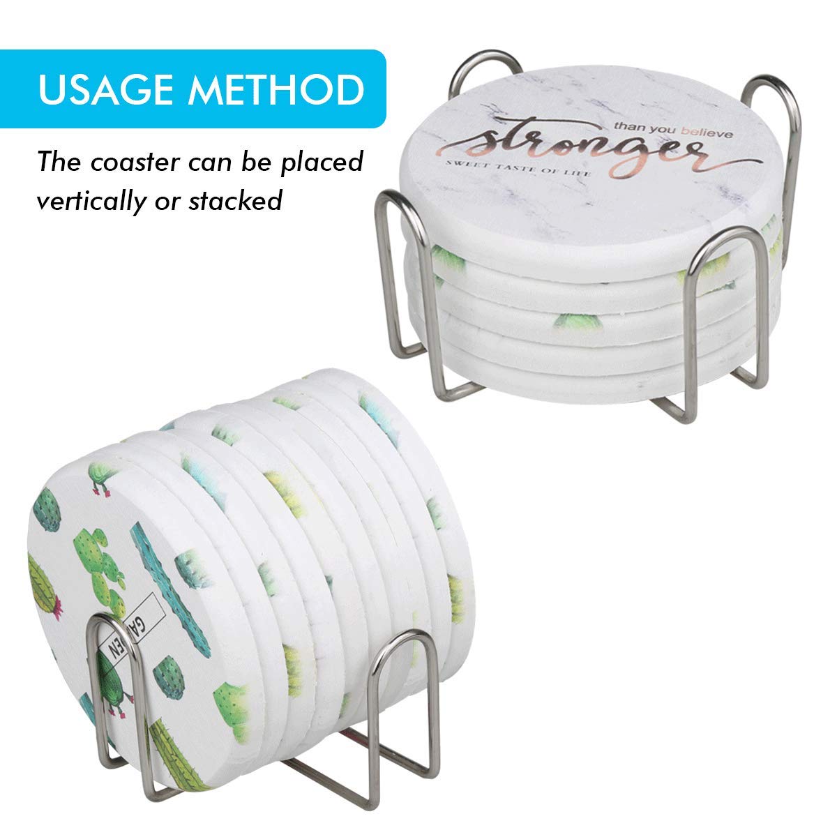 Iziusy 2 Pieces 4.5 Inch Stainless Steel Coasters Holder Storage For Both Round And Square Coasters, Hold Up 4 To 7 Coasters