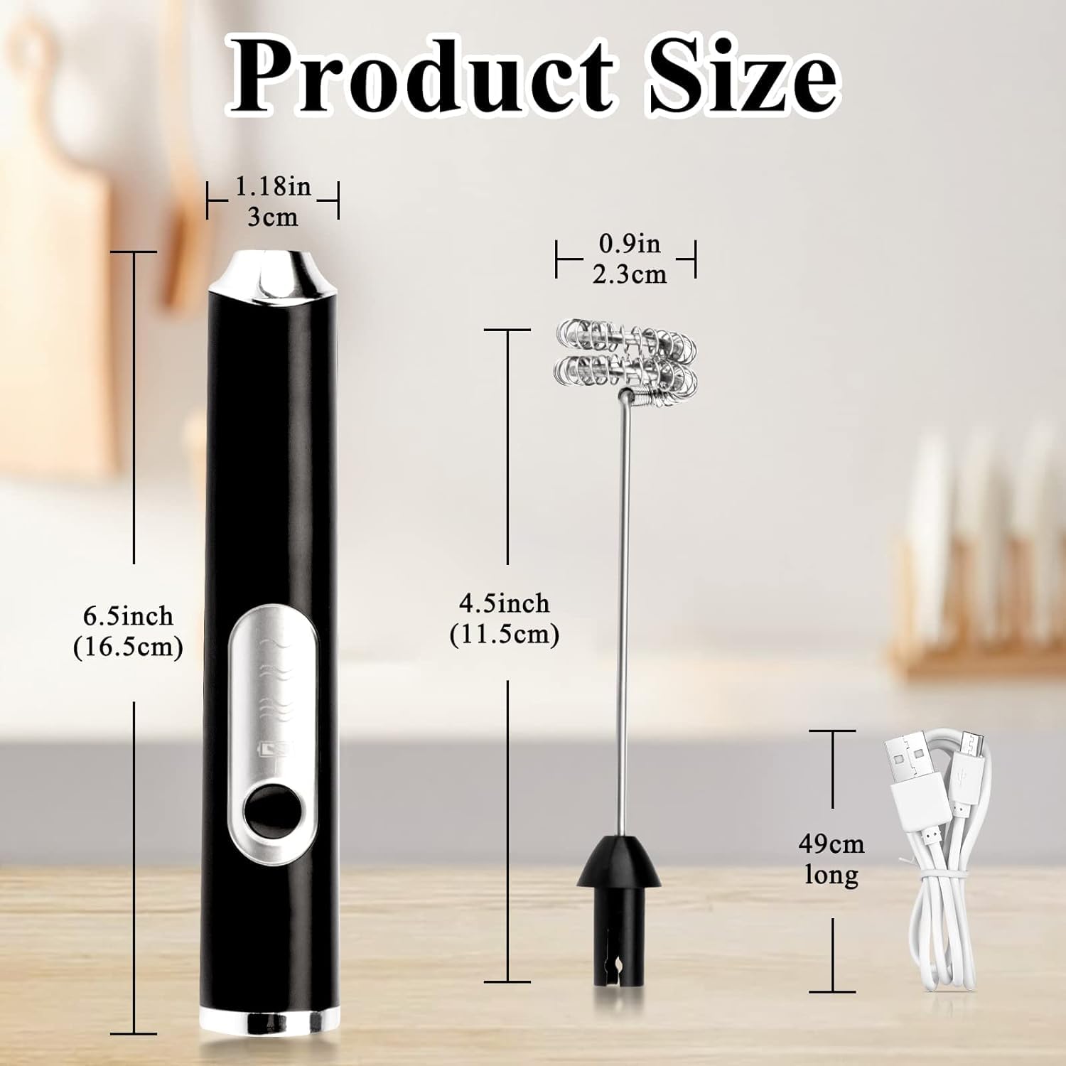 Zuvexa USB Rechargeable Electric Foam Maker - Handheld Milk Wand Mixer Frother for Hot Milk, Hand Blender Coffee, Egg Beater (Bl