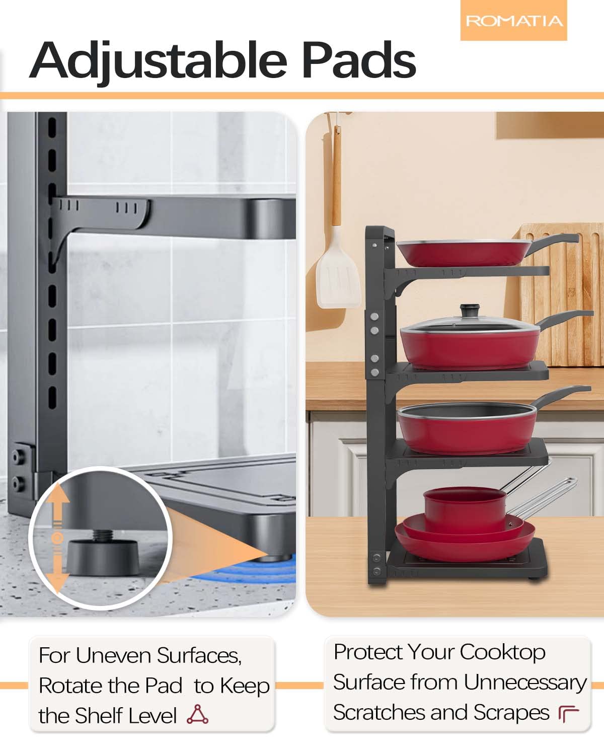 Romatia Pot And Pan Organizer Rack For Under Cabinet, Heavy Duty Pot Pan Rack Under Sink Organizers And Storage, Pot Lid Organiz
