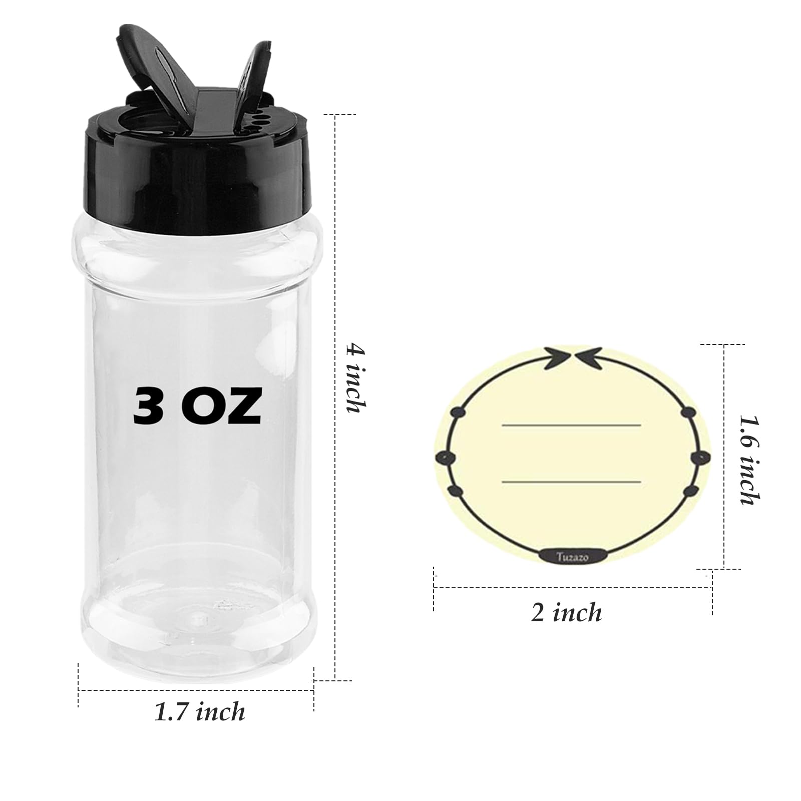 Tuzazo 3 Oz Plastic Spice Jars With Shaker Lids And Labels, 14 Pcs Clear Empty Spice Bottles Seasoning Containers For Spice, Her