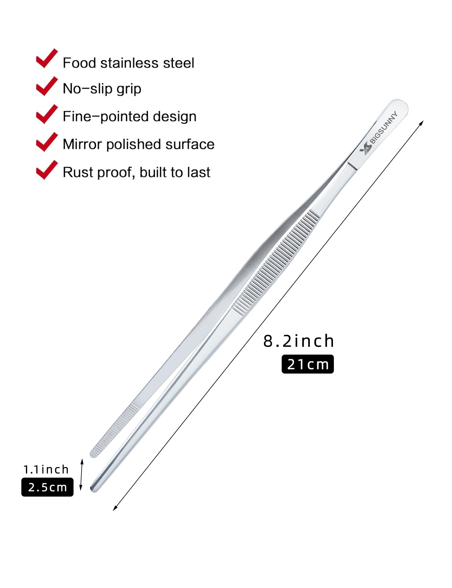 8.5 Inch Kitchen Tweezers Fine Tweezer Tongs, Msy Bigsunny Stainless Steel Food Tweezers Multi-Function Precision Serrated Tips