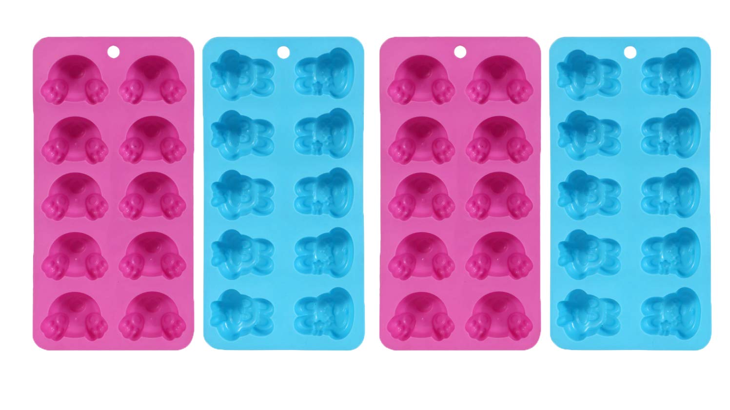 Set Of 4 Holiday Easter Shaped Silicone Ice Cube Trays / Food Molds - Bunny Face & Bunny Tail (4 Easter Ice Cube Trays)