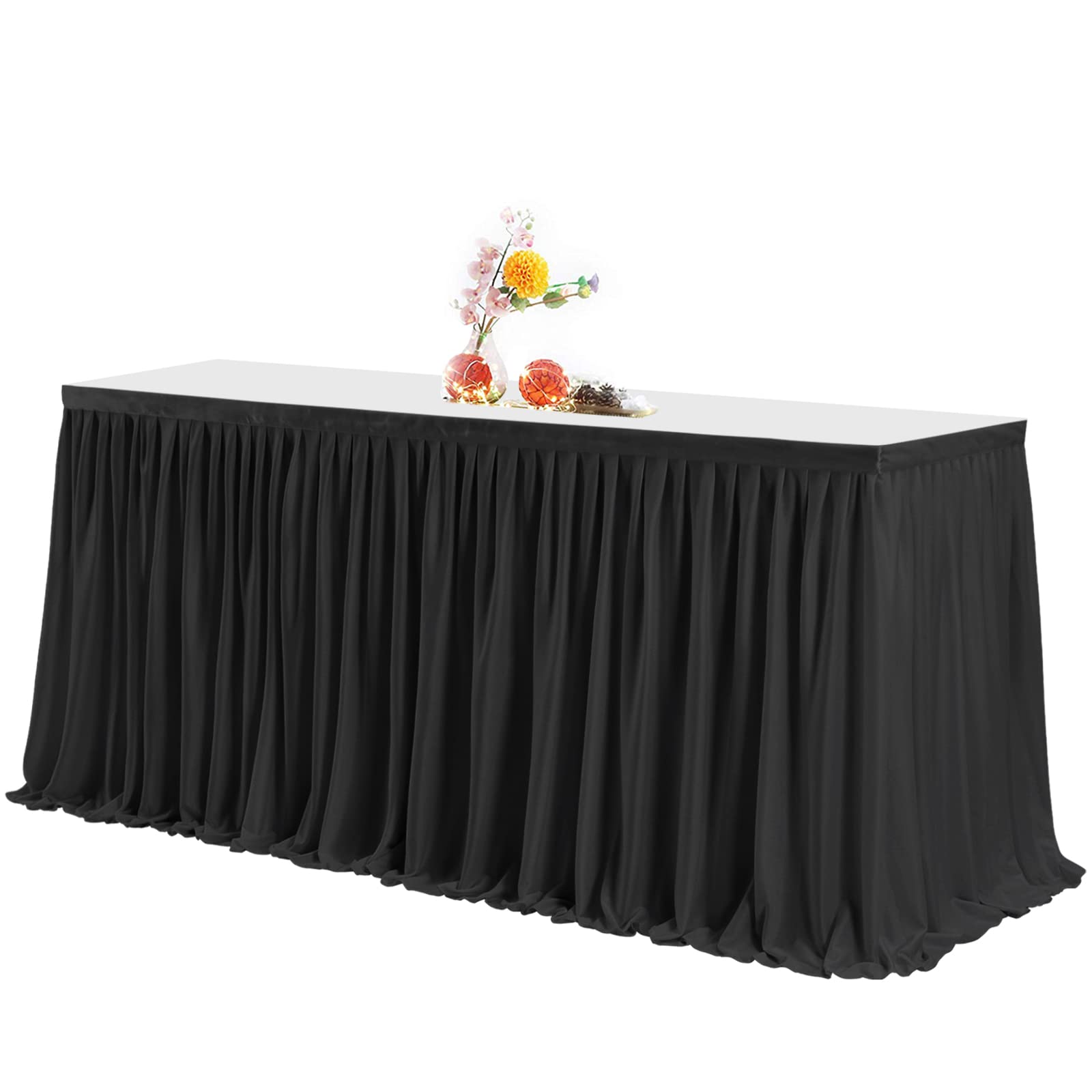 Partisky Black Polyester Table Skirt for Rectangle Tables 12ft  Wrinkle Resistant Pleated Ruffle Table Cloth for Banquet Wedding Trade Baby Shower Display Gift Dining Table