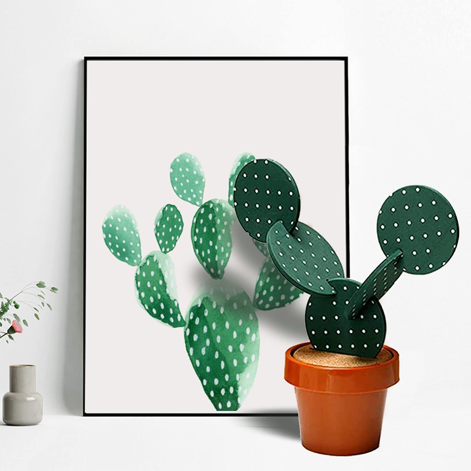 Cactus Coasters Set For Drinks Of 6 Pieces,Funny Coasters Cactus Gift With Flowerpot Holder For Home Office Bar Decor