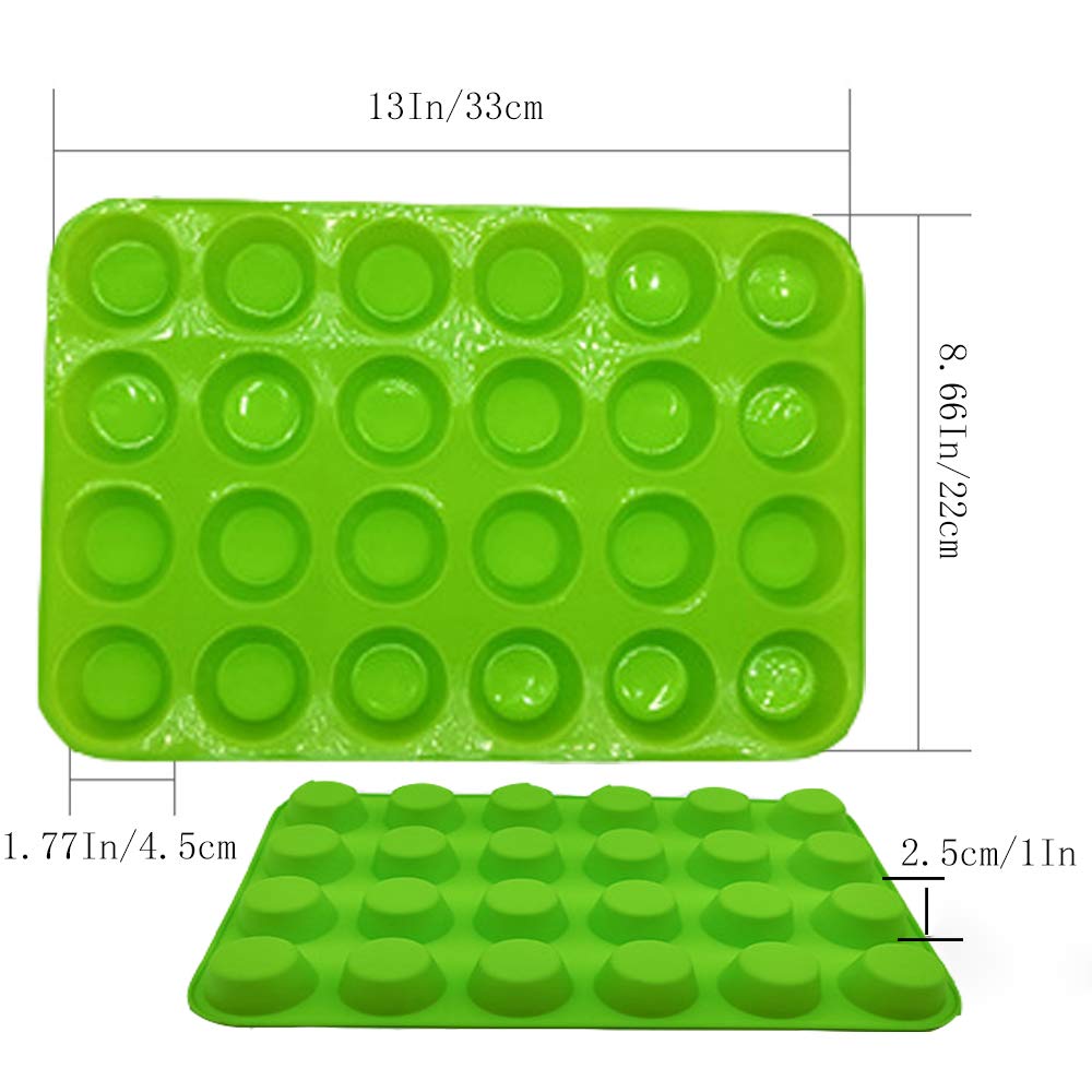 Qtopun Silicone Mini Muffin Pan, 4 Pack 24 Cups Silicone Mold Cups Baking Pan, Silicone Muffin Tins Baking Moulds-Green