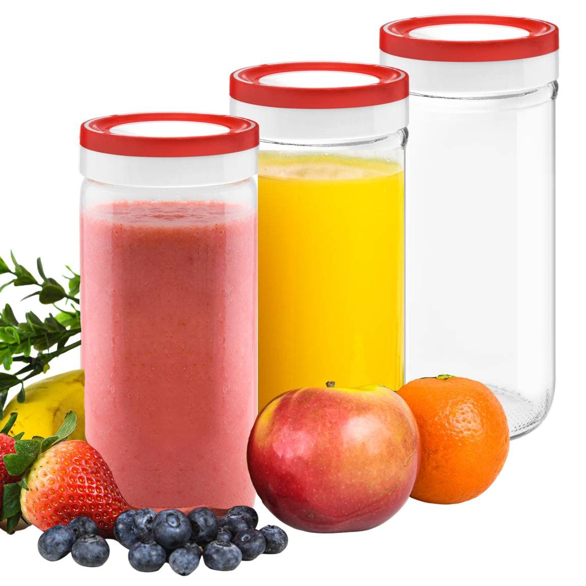 Glass Bottles For Juicing 16Oz Reusable Glass Bottles With Lids For Juice Drinking Jars With Plastic Rubber Airtight Lids Keeps