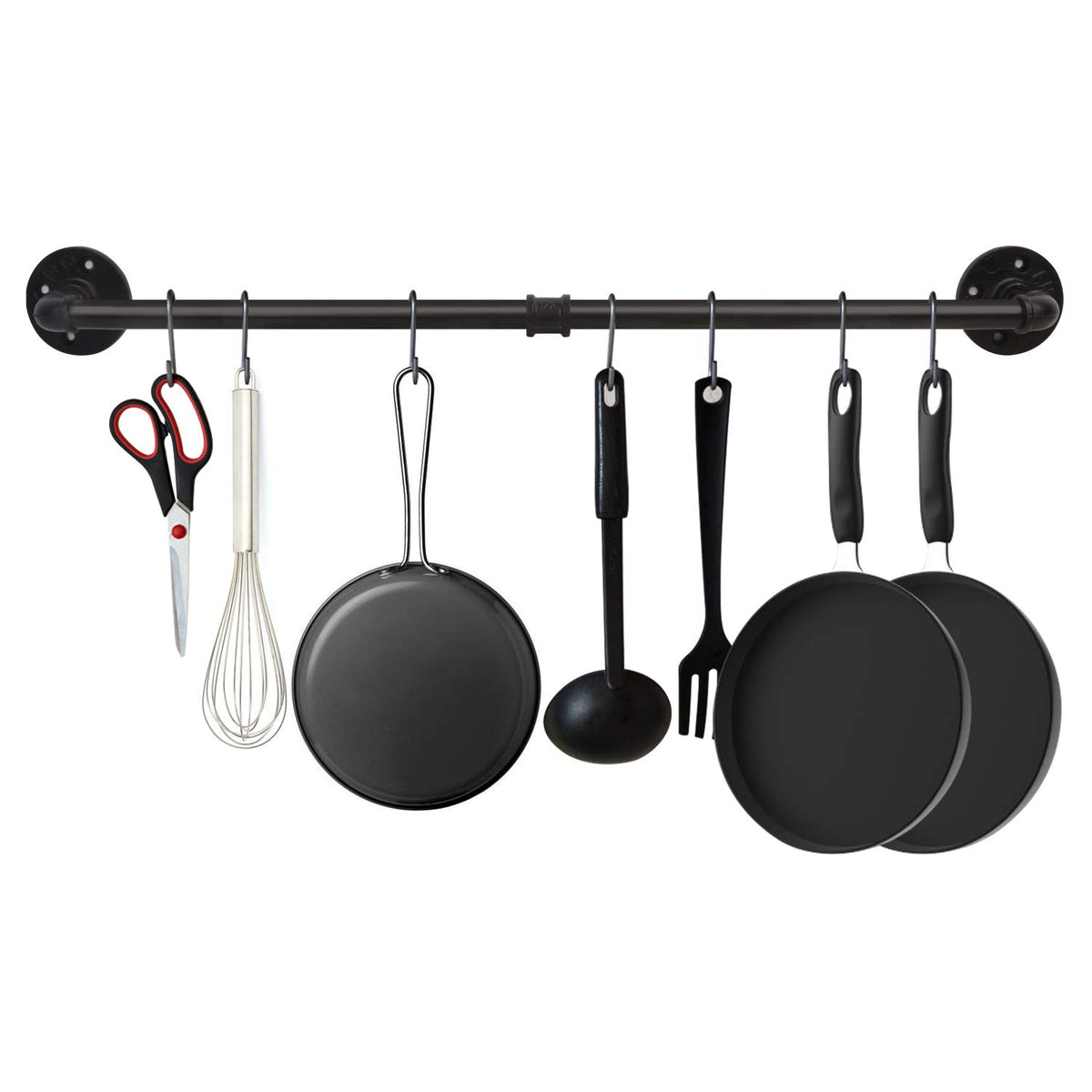 Egason 34.3 Inch Industrial Pipe Pot Bar Rack With 15 S Hooks Rustic Iron Pots And Pans Hanging Rail Pipe Towel Holder Wall Moun