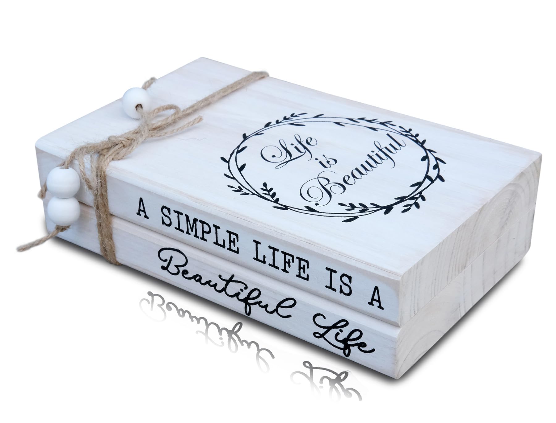 LIVDUCOT Decorative Books for Home, White Faux Books for Decoration, Rustic Farmhouse Display Wood Book Stack Coffee Table Decor