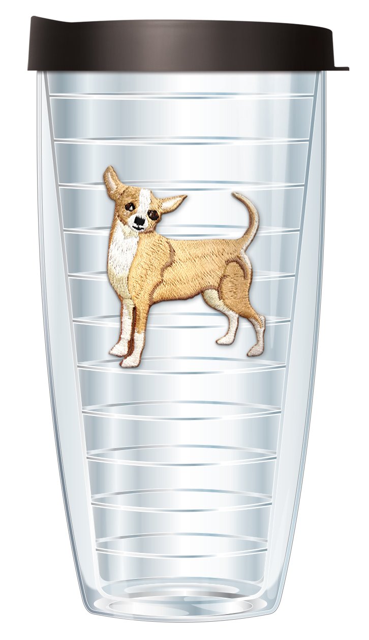 Signature Tumblers Chihuahua Puppy Dog Emblem On Clear 22 Ounce Double-Walled Travel Tumbler Mug With Black Easy Sip Lid