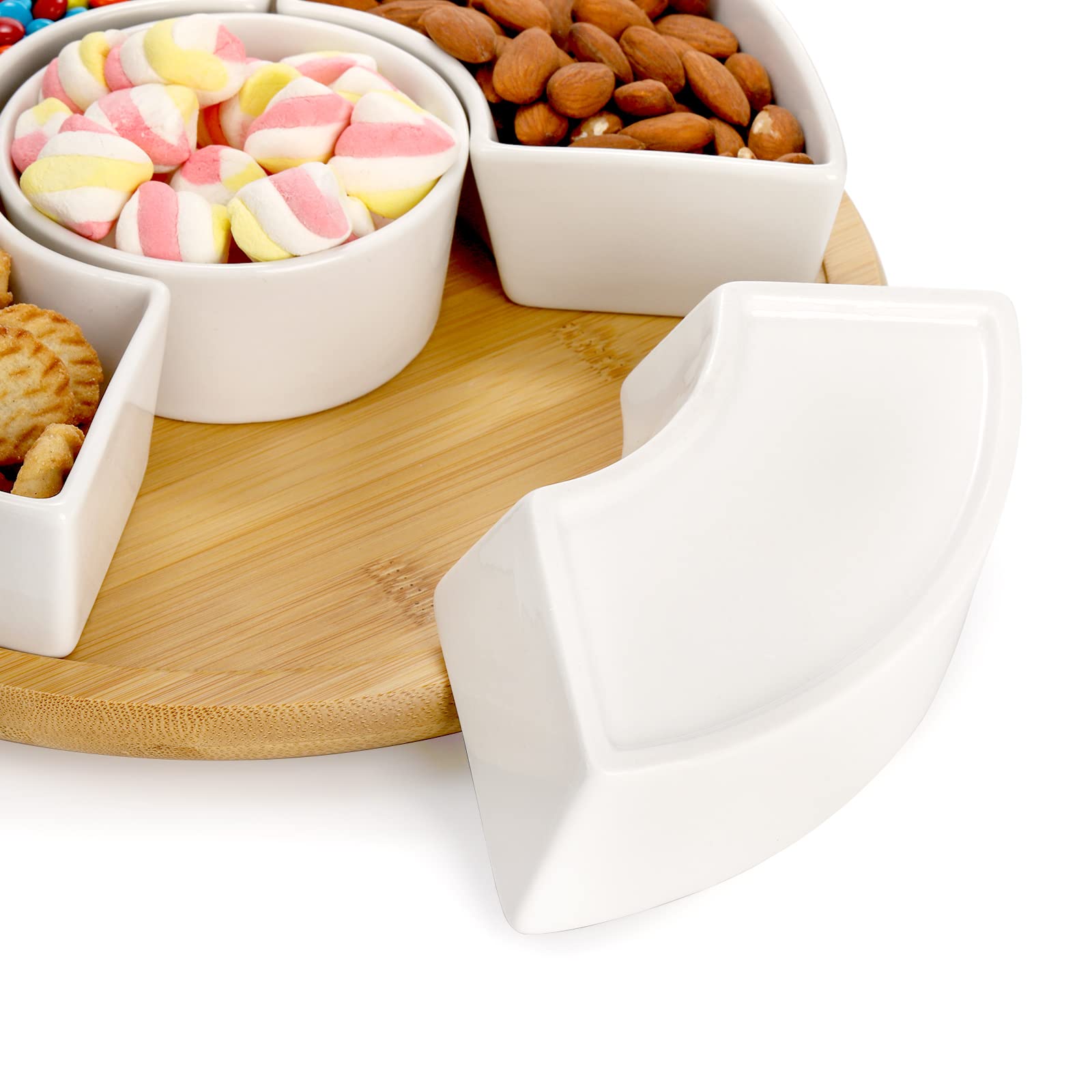 Lyellfe Divided Serving Dish Lazy Susan, 360 Rotatable Porcelain Appetizer Snack Tray Platter For Fruit, Veggies, Candy, Relish