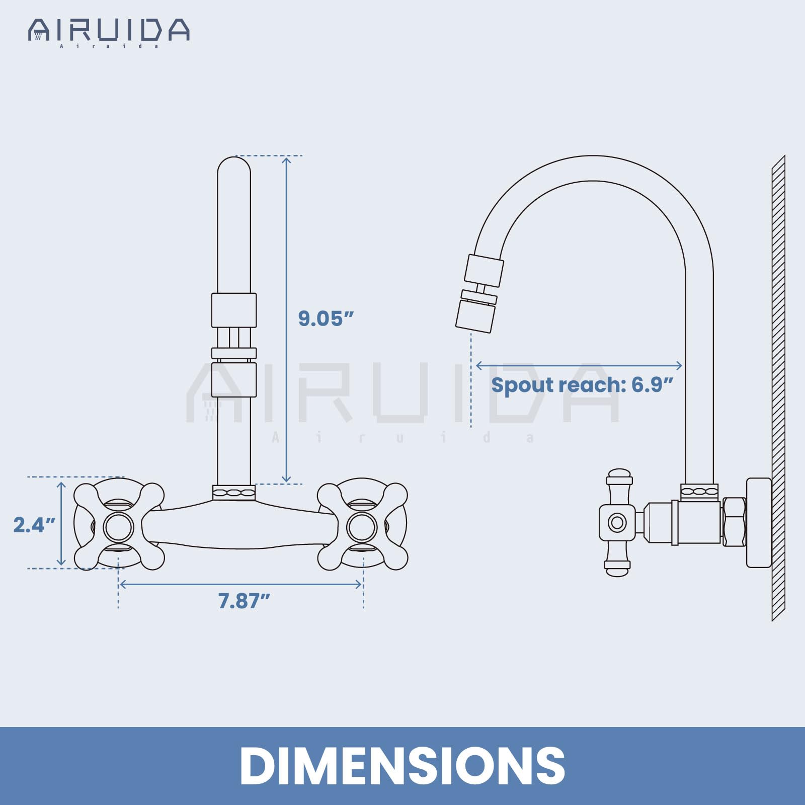 Airuida Matte Black & Polished Chrome Wall Mount Faucet with Sprayer Commercial Kitchen Faucet 8 Inch Center Utility Sink Faucet 360 Degree Swivel Spout Restaurant Sinks Laundry Room Faucet