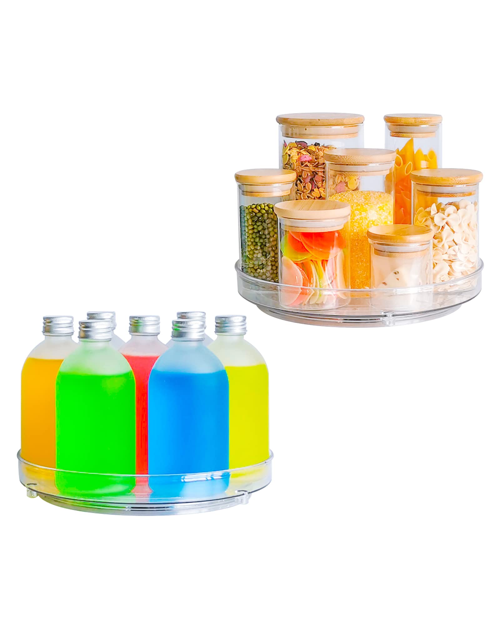 Roninkier Clear Lazy-Susan Turntable Cabinet-Organizer - 2-Pack 9-Inch Lazy Susan Spice-Rack Storage - Plastic Lazy Susan For Fr