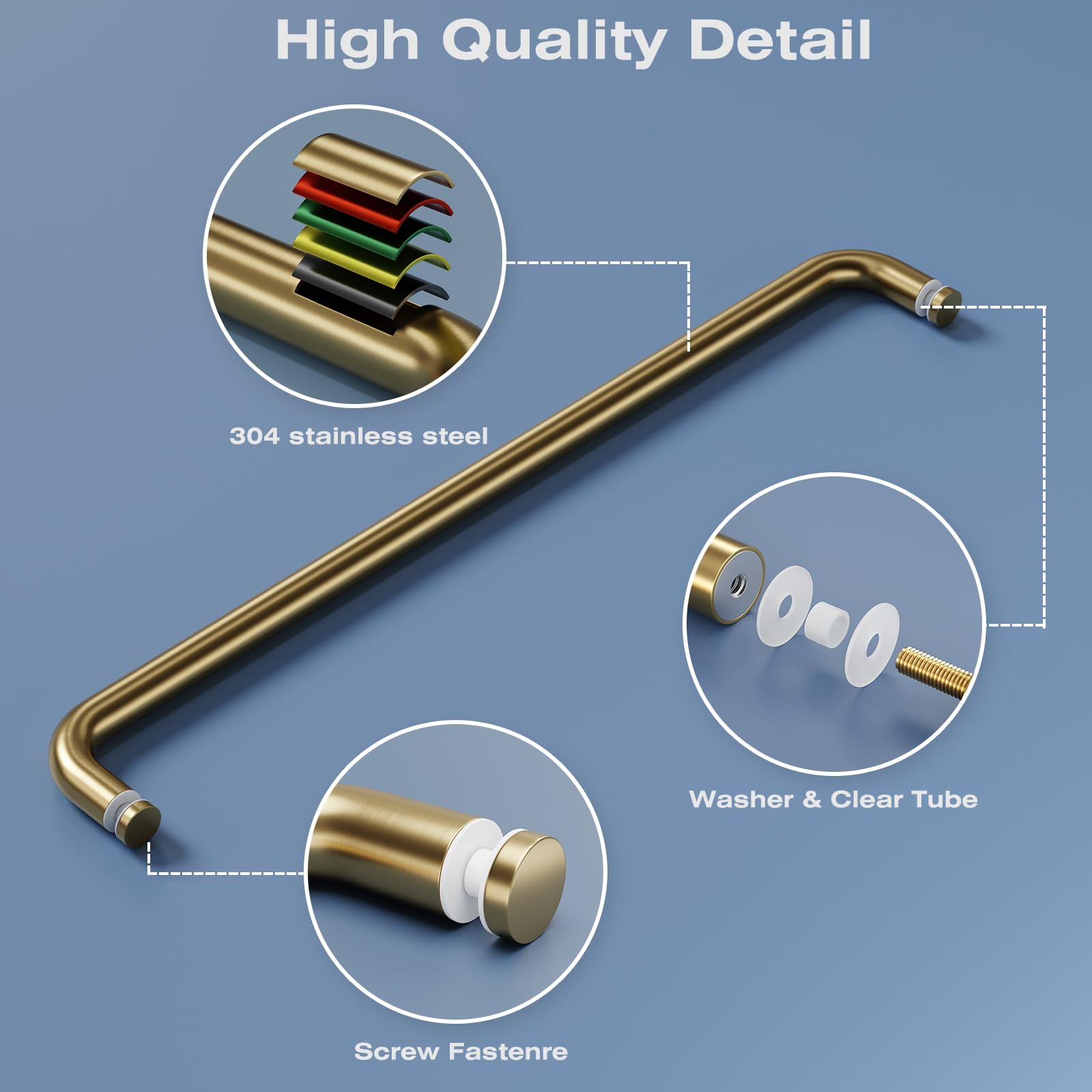 Ranbo Glass Shower Door Towel Bar 20 Inch Stainless Steel Sliding Shower Door Handle Replacement With Satin Gold Finish For Comm