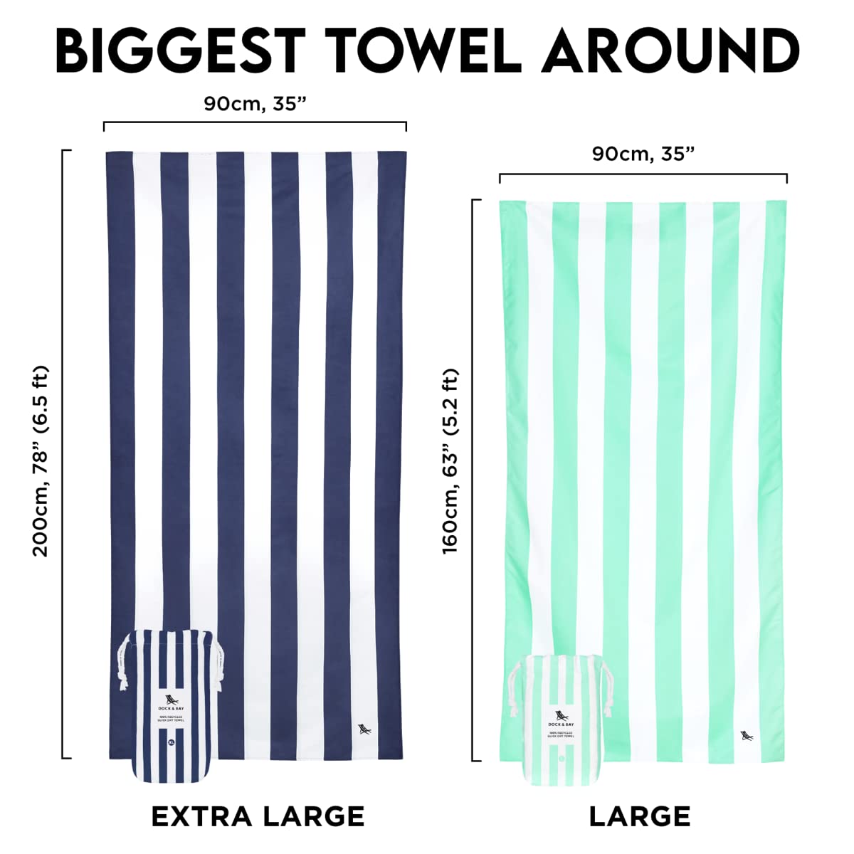Dock & Bay Beach Towel - Quick Dry  Sand Free - compact  Lightweight - 100% Recycled - Includes Bag - cabana - Ipanema Orange - Large (160x90cm  63x35)