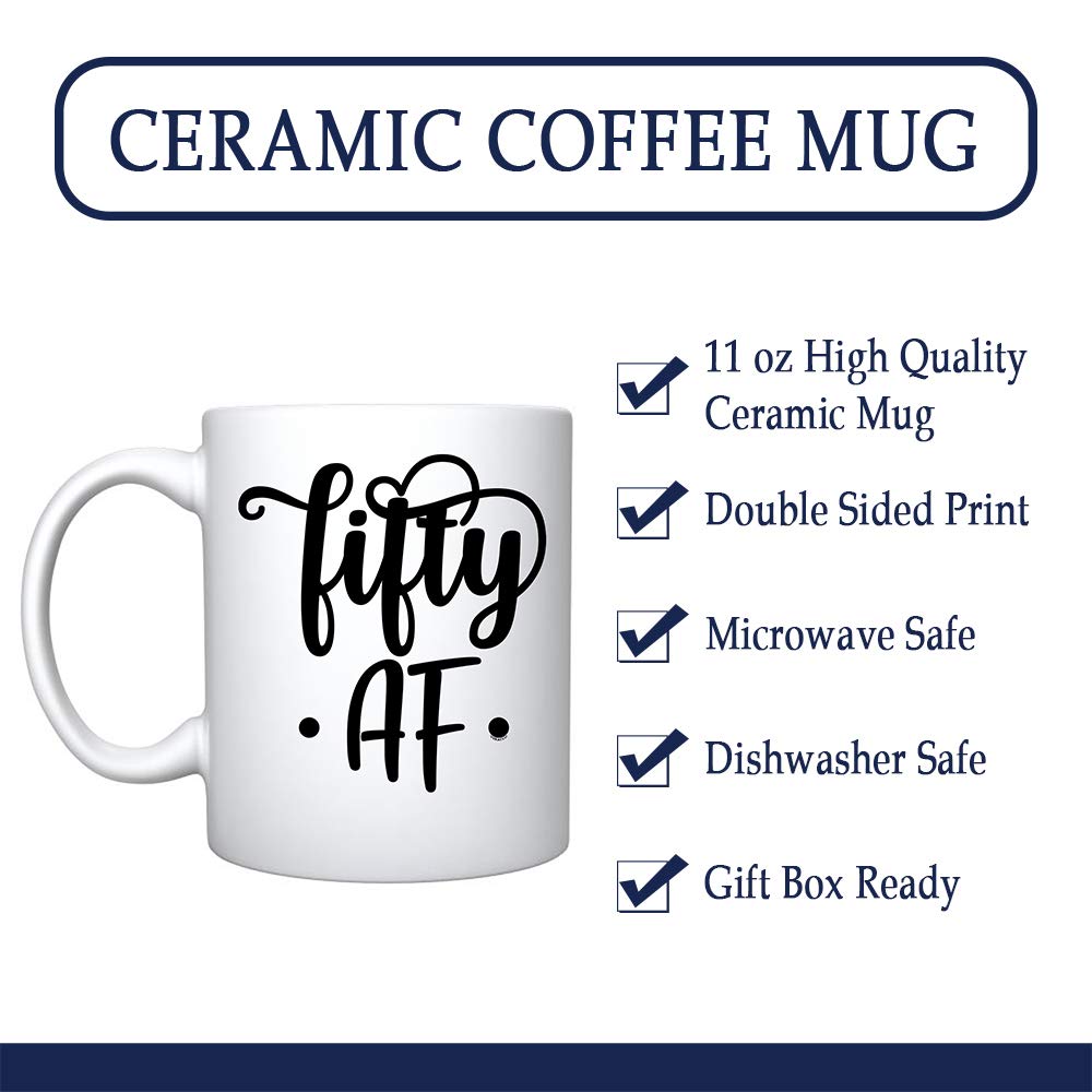 Veracco Fifty AF 50 Years Old Ceramic Coffee Mug Funny Birthday Gifts For Him Her Fifty and Fabulous (White, Ceramic)