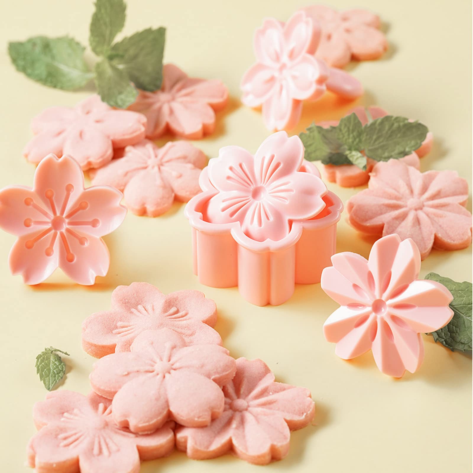 5Pcs/Set Cookie Mold Stampers Cherry Blossom Pastry/Fondant Cutters Flower-Shape Hand Pressure Pastry Mould For Sakula Cookies,