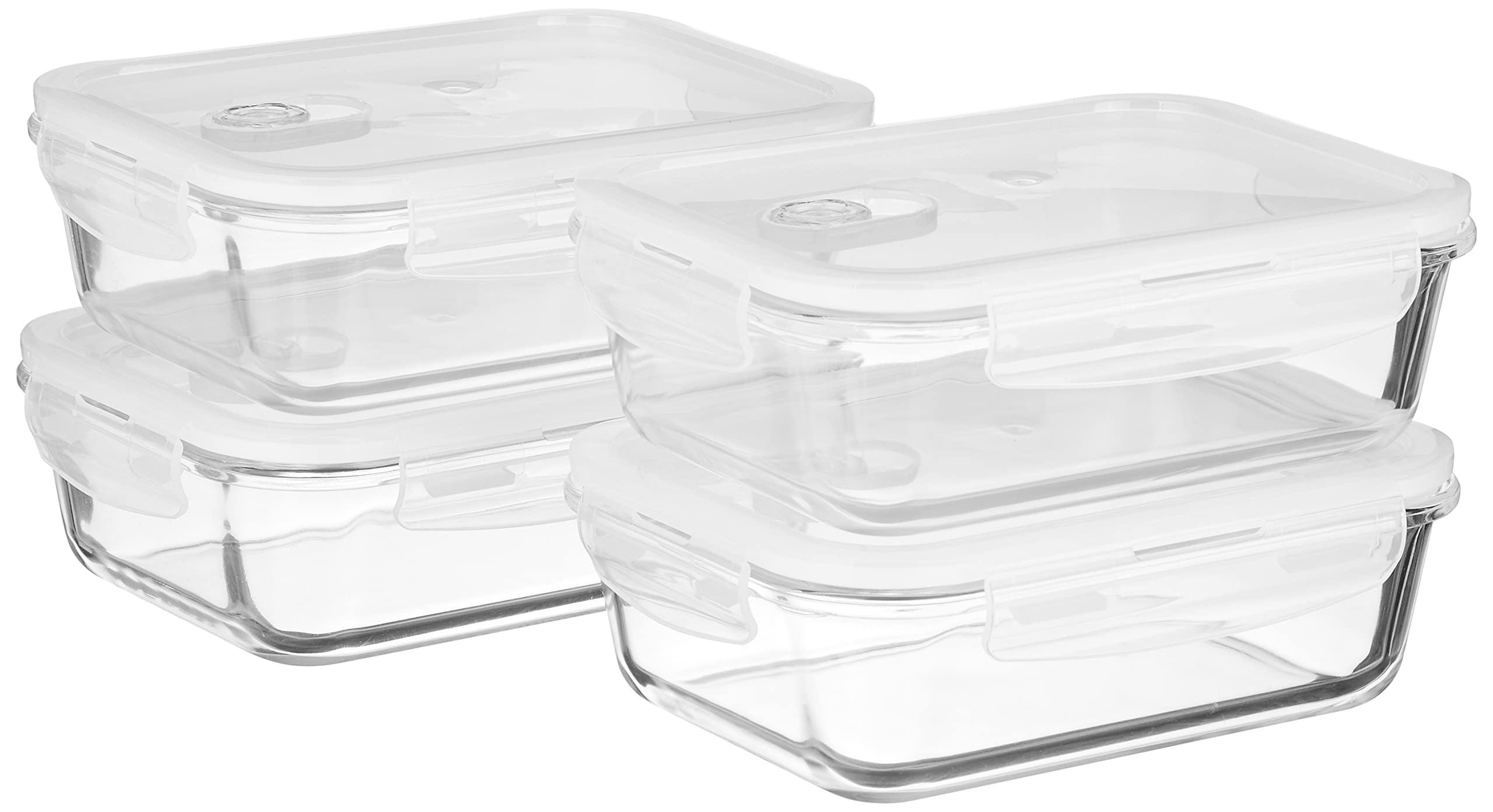 Amazon Brand  Solimo Set Of 4 Borosilicate Glass Containers | AirVent Lids| For Kitchen/Tiffin | Rectangle| 1,000 Ml Each| Tra