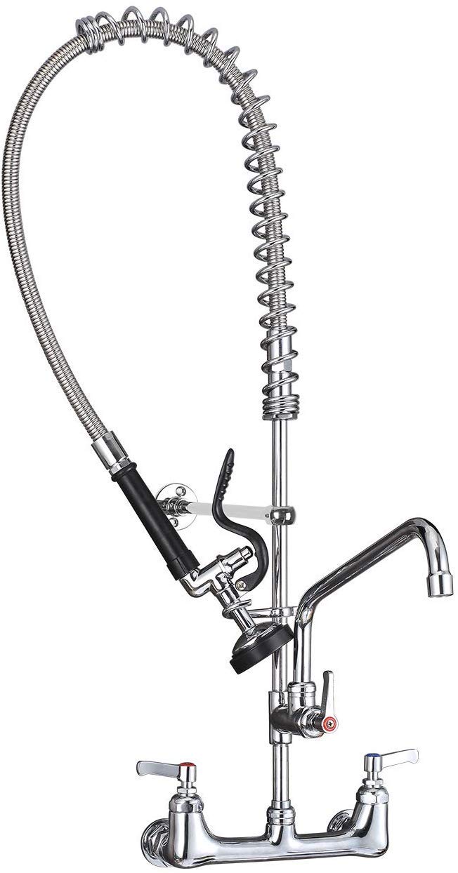 MSTJRY Commercial Sink Faucet with Pre Rinse Sprayer, 35   Height 8 Adjustable Center 12    Swivel Spout Wall Mount Pre Rinse Fa