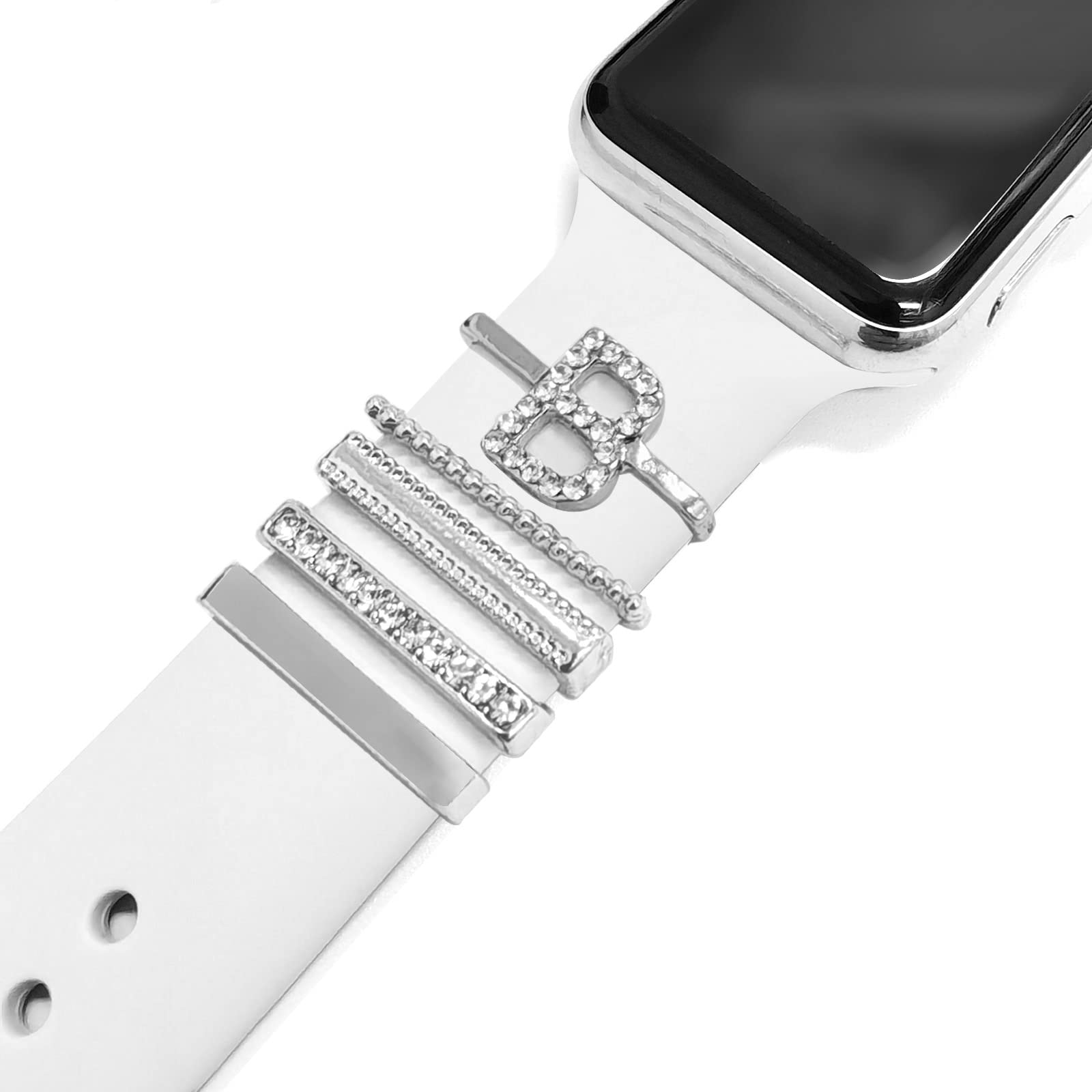 5Pcs Charms For Apple Watch Band 41Mm 45Mm 40Mm 44Mm Women,Diamondmetal Jewelry Decorative Ring Loops For Iwatch Series 8 7 6 5