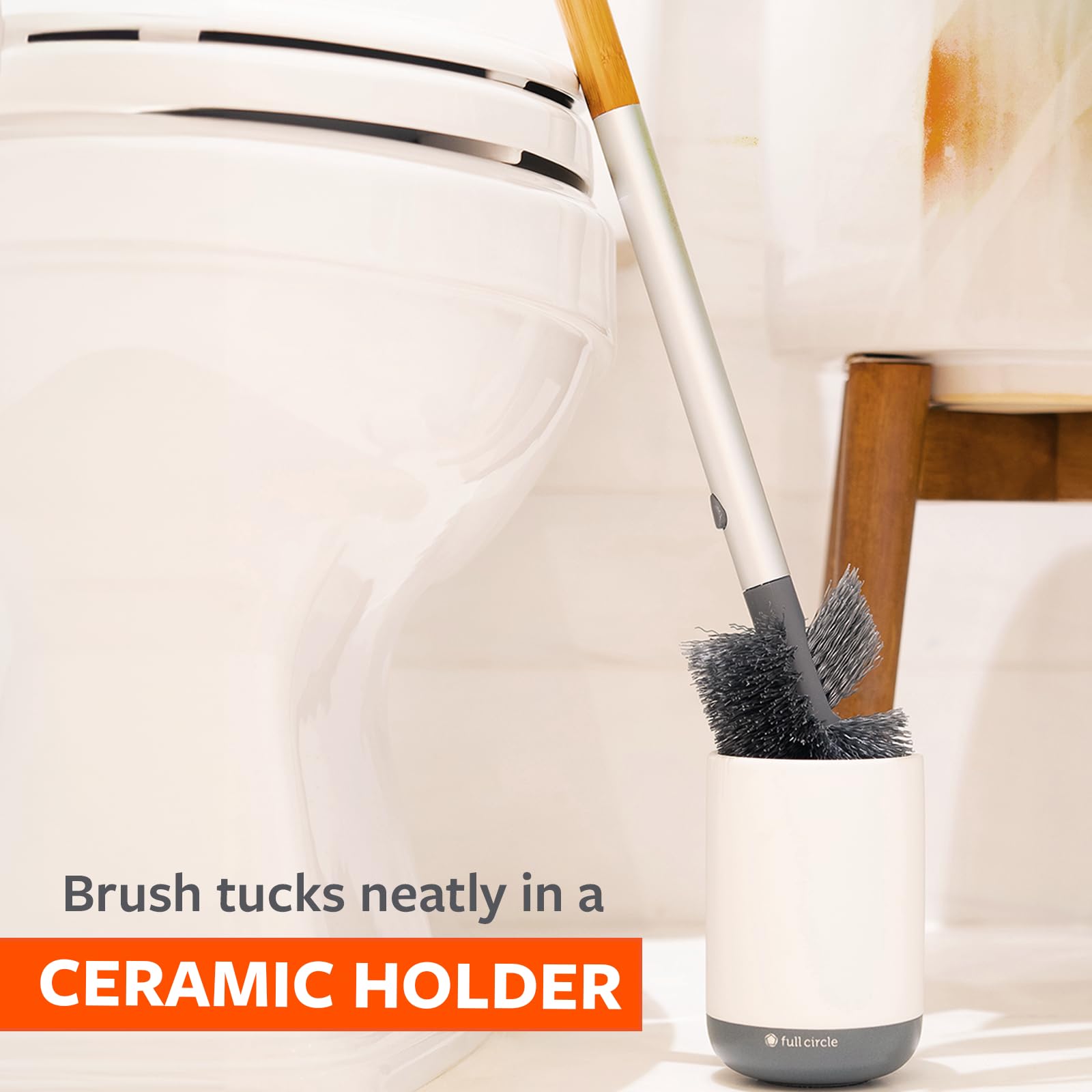 Full Circle Scrub Queen, Bathroom Toilet Brush With Ceramic Holder And Dry Earth Disk For Mold & Mildew Prevention, More Hygenic