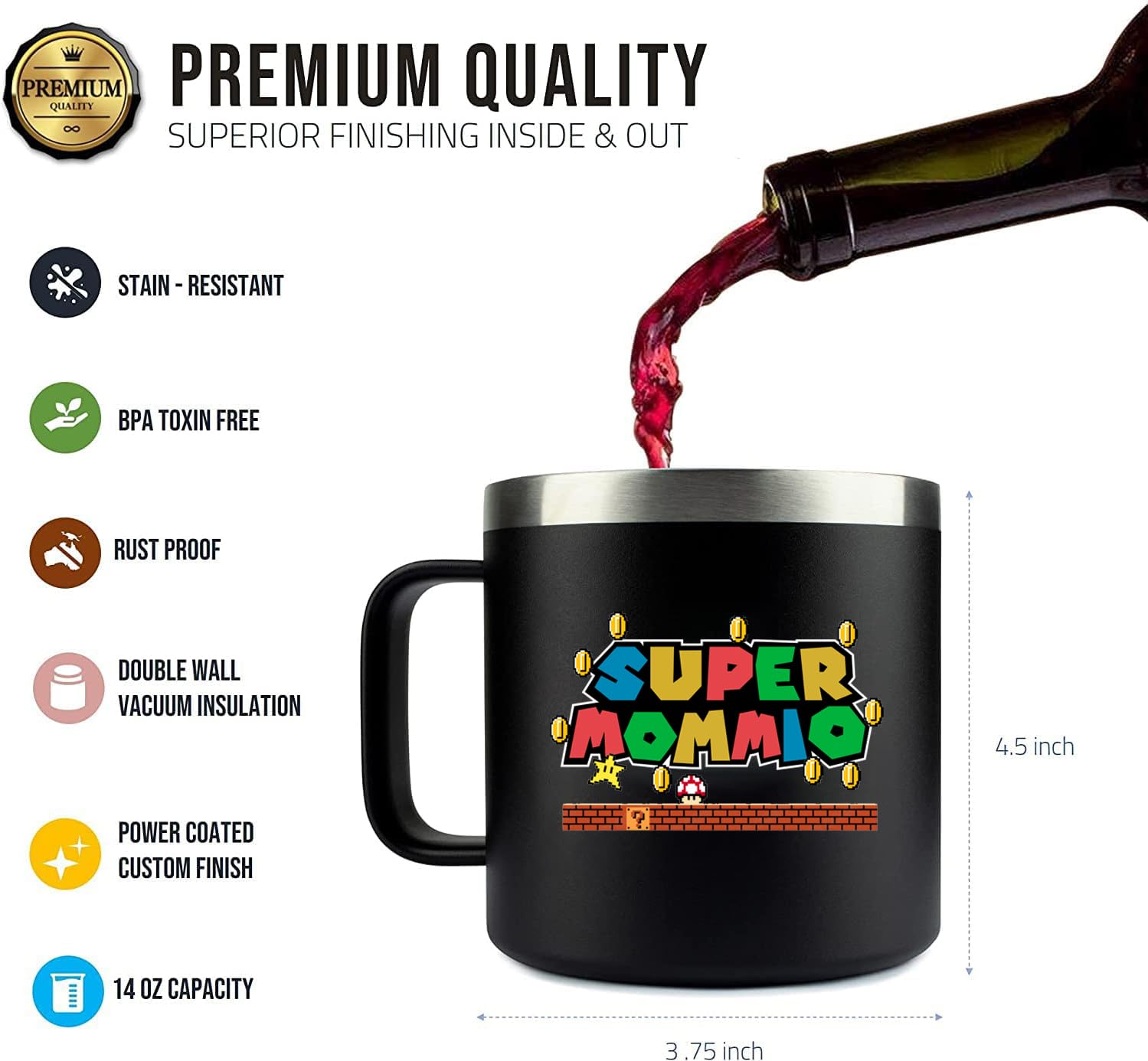 Yaco Store 14Oz Mug- Super Mommio | Gifts For Mom For Christmas Mom Birthday Gift - Mom Gifts From Daughter Son - Birthday Gifts