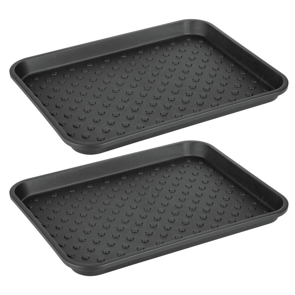 iDesign Plastic Under Sink Mat Tray for Kitchen Cabinet  Bathroom  Entryways  Office  Mudroom  College Dorm  (Set of 2)  17'' X 13'' X 2''  Black