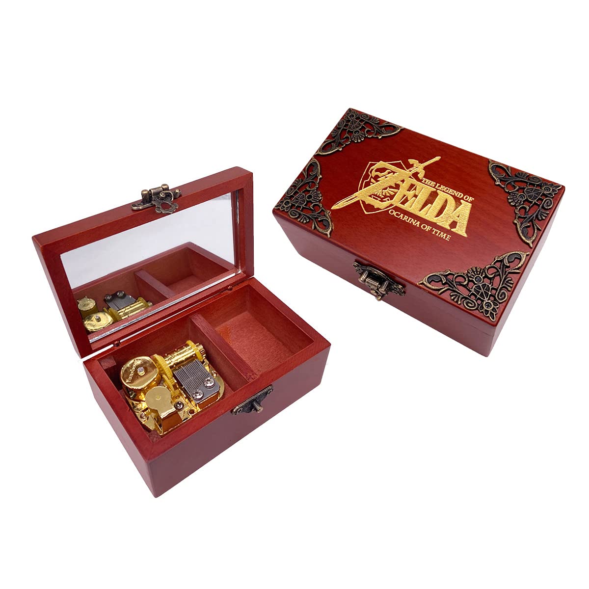 Youtang Zelda Jewelry Music Box with Mirror Laser Engraved Wood Musical Box Wind up Musical Gift for Her Him Girlfriend Boyfrien