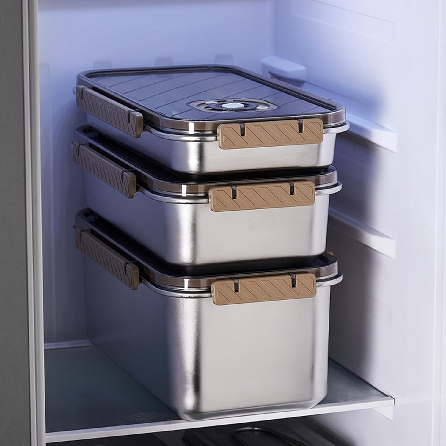 Vbm 3 Large Capacity Stainless Steel FreshKeeping Box With Lid Sealed Refrigerator Food Storage Container Organizer LeakProof 