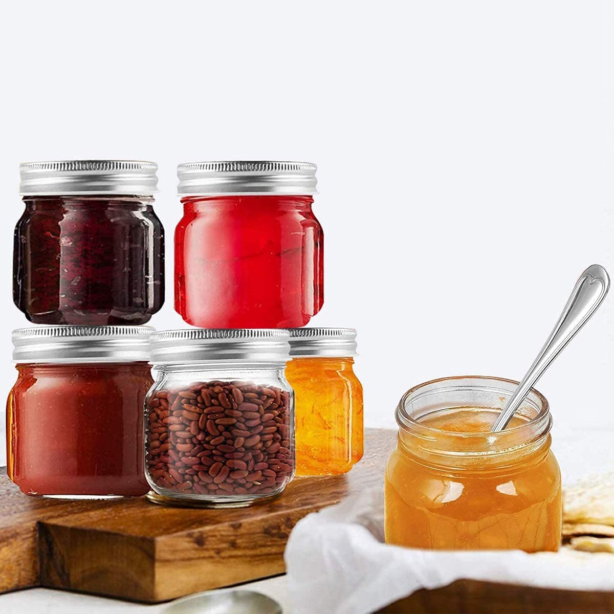 Yomarket Small Mason Jars Regular Mouth - 8 Oz Clear Glass Jars With Silver Metal Lids For Sealing, Food Storage, Overnight Oats