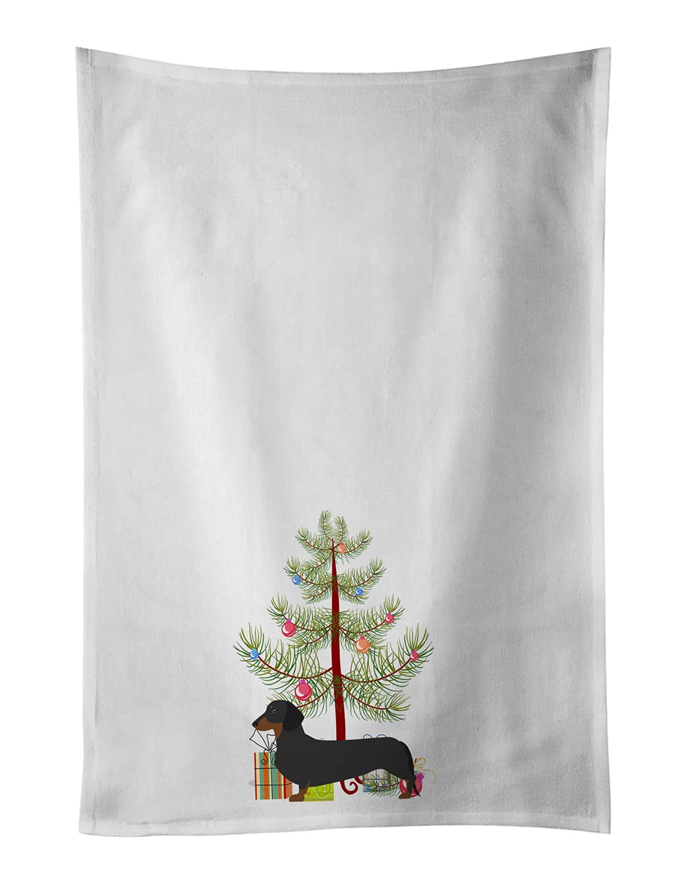 Dachshund Merry Christmas Tree White Kitchen Towel Set of 2
