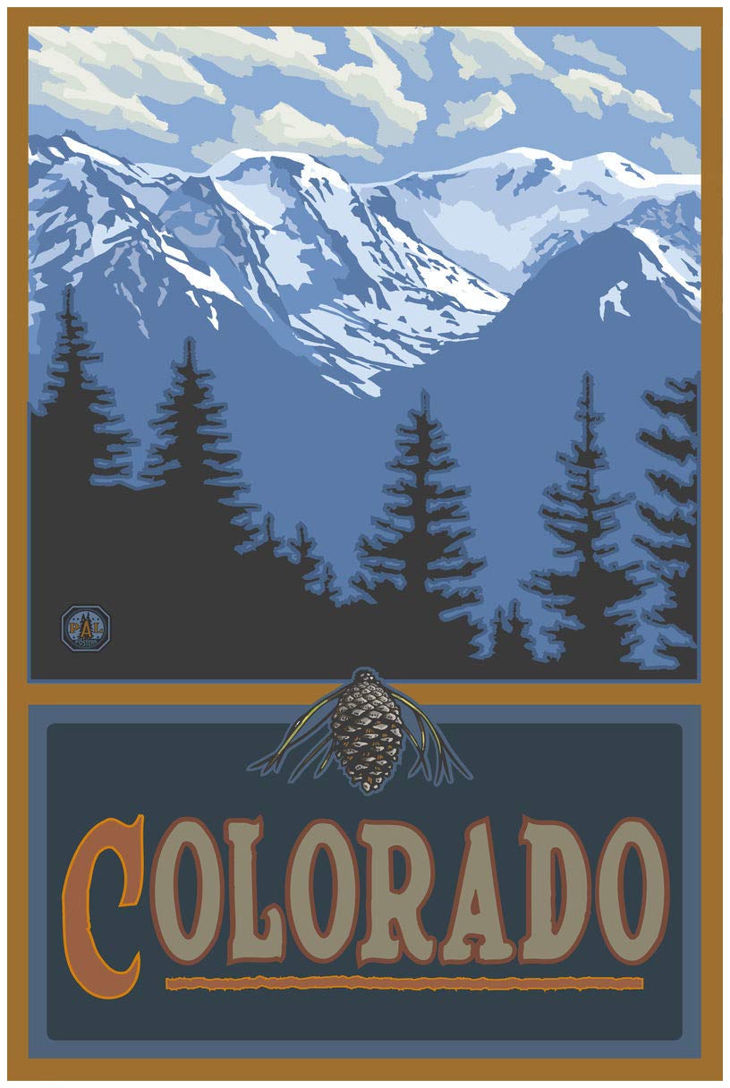 Colorado Snowy Mountain Ridges Giclee Art Print Poster From Travel Artwork By Artist Paul A. Lanquist 24'' X 36''