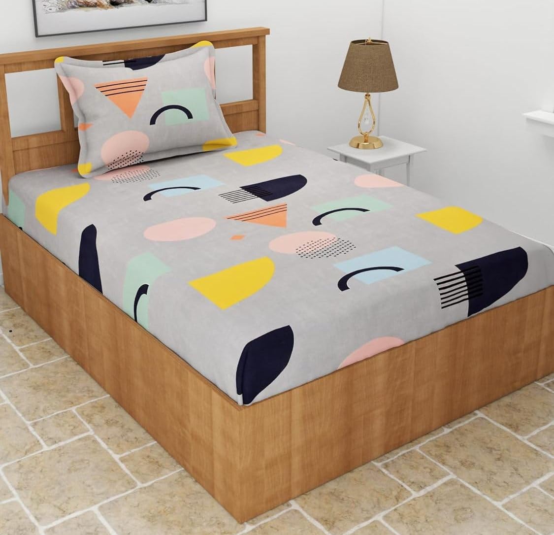 Rrc Polycotton Elastic Fitted Single Bed Bedsheet 36X78 Inches With 1 Pillow Cover Secure Fit For Mattress Protection