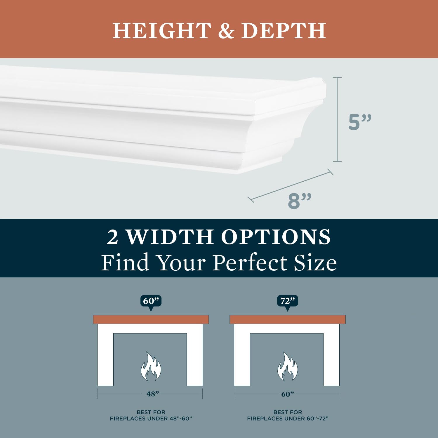 MANTELSDIRECT 60 Inch Floating Fireplace Mantel Wood Shelf in White - Colton from Mantels Direct  Wooden Rustic Wall Shelf Perfect for D?or and Electric Fireplaces