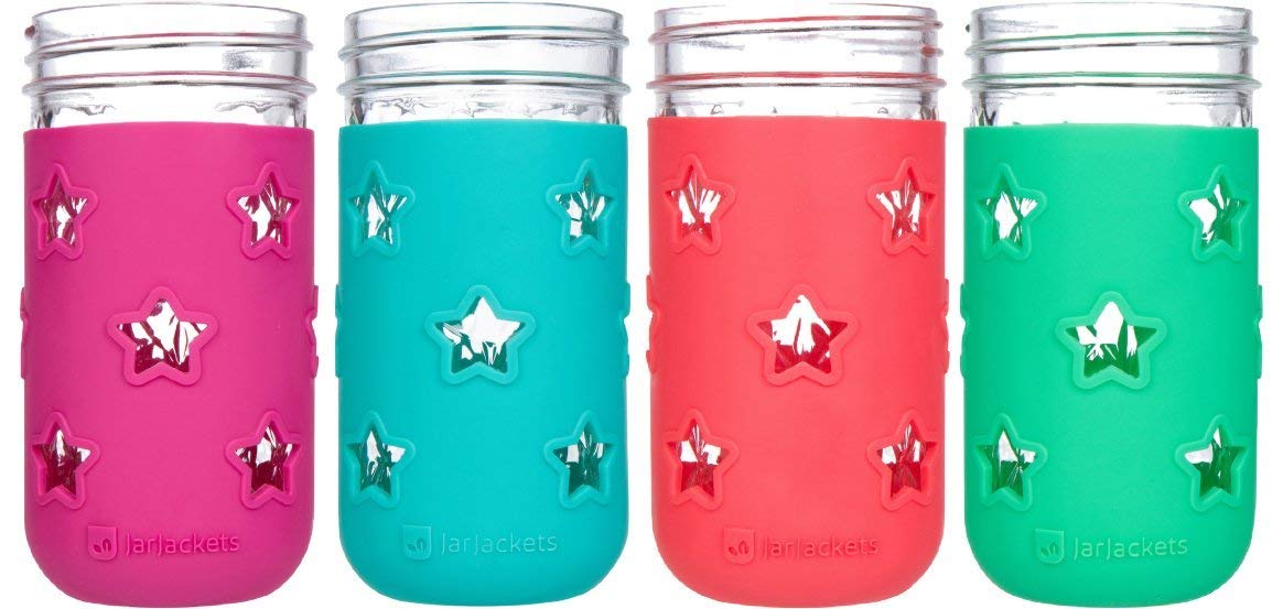 Jarjackets Silicone Mason Jar Protector Sleeve - Fits 12Oz Jelly Jars (4, Multicolor)